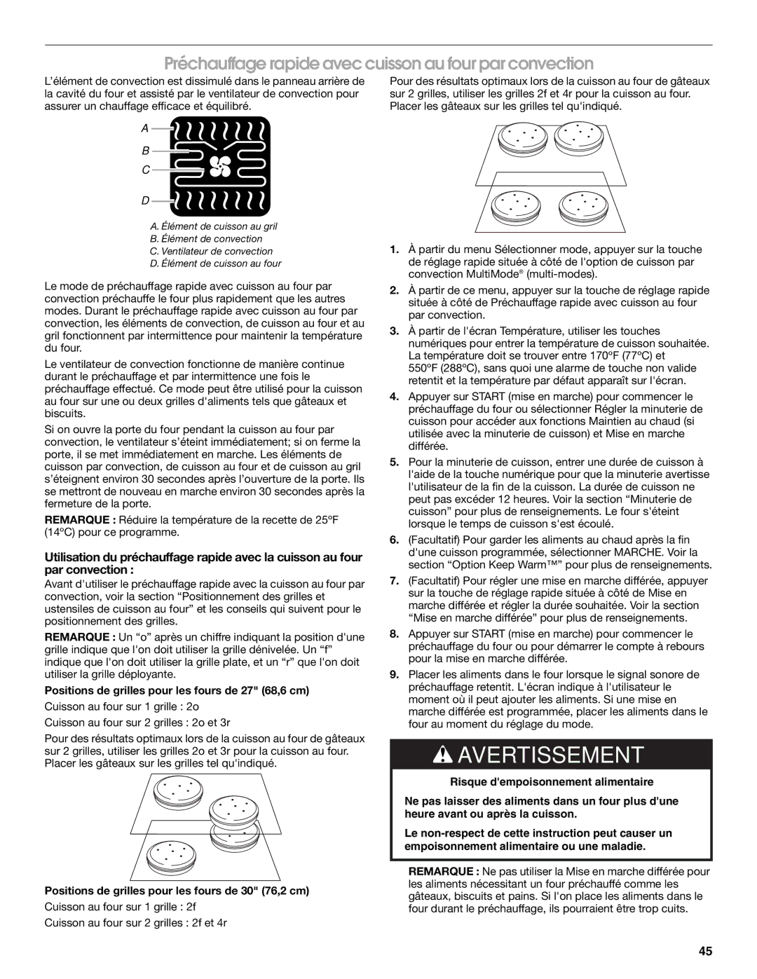 Jenn-Air JJW2530, JJW2527, JJW2730, JJW2427, JJW2827, JJW2830, JJW2727 Préchauffage rapide avec cuisson au four par convection 