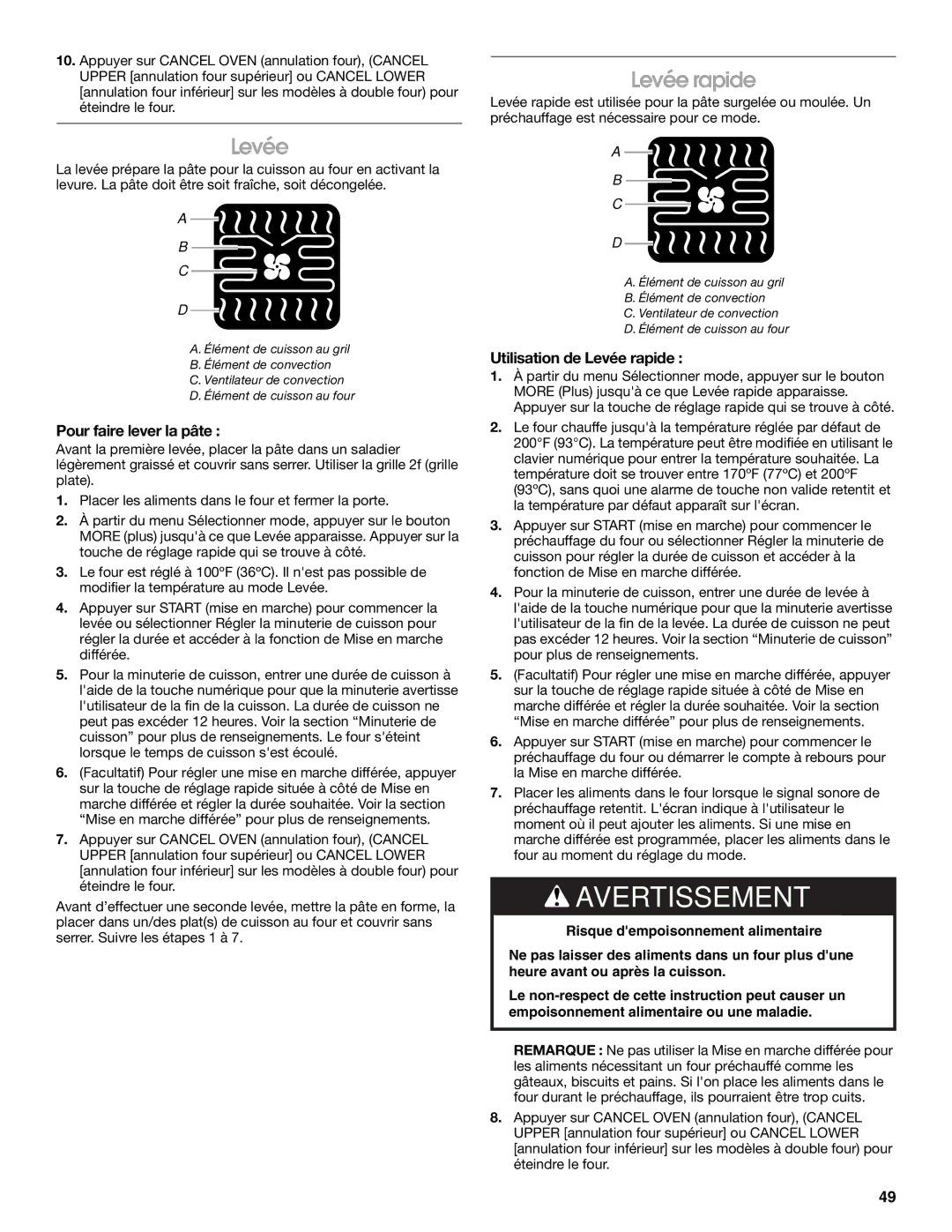 Jenn-Air JJW2327, JJW2527, JJW2730, JJW2427, JJW2827, JJW2830 Pour faire lever la pâte, Utilisation de Levée rapide 