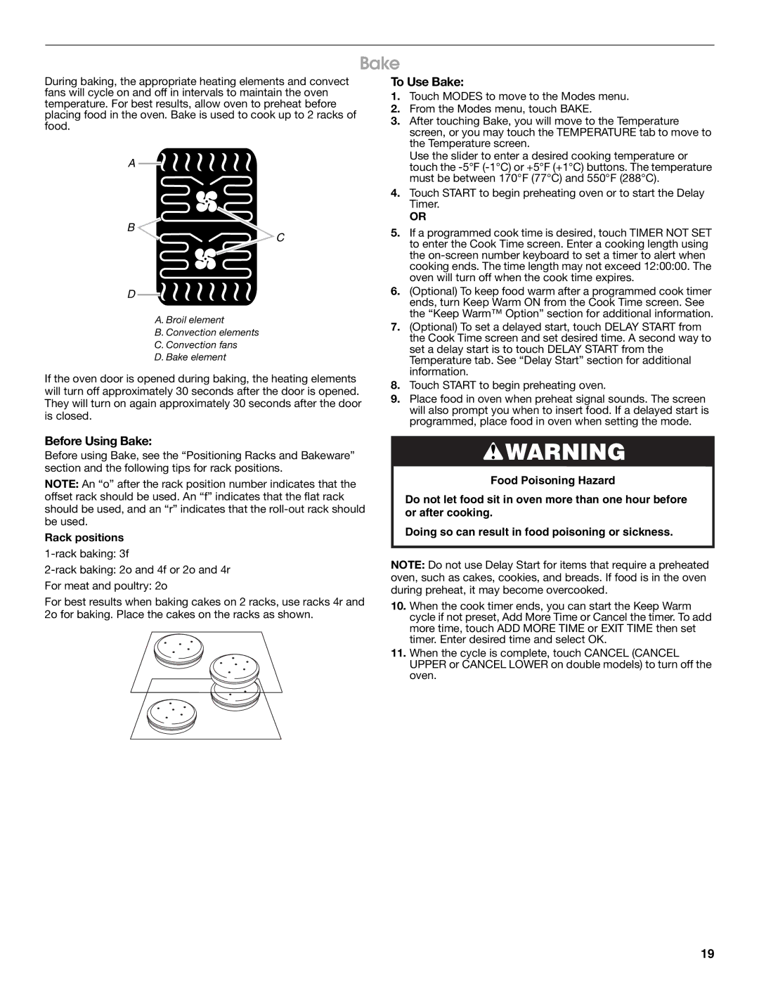 Jenn-Air JJW3430 manual To Use Bake, Before Using Bake, Rack positions 