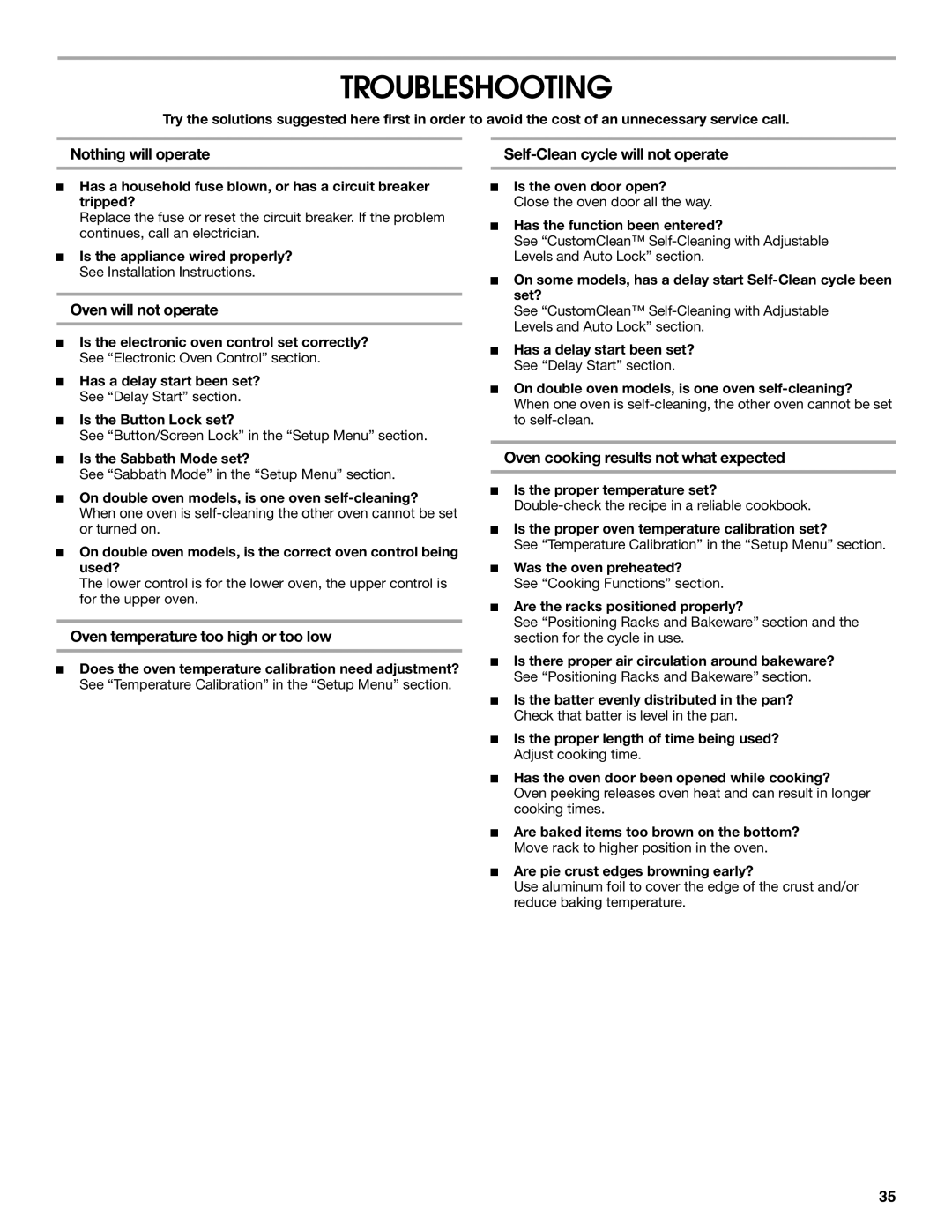 Jenn-Air JJW3430 manual Troubleshooting 