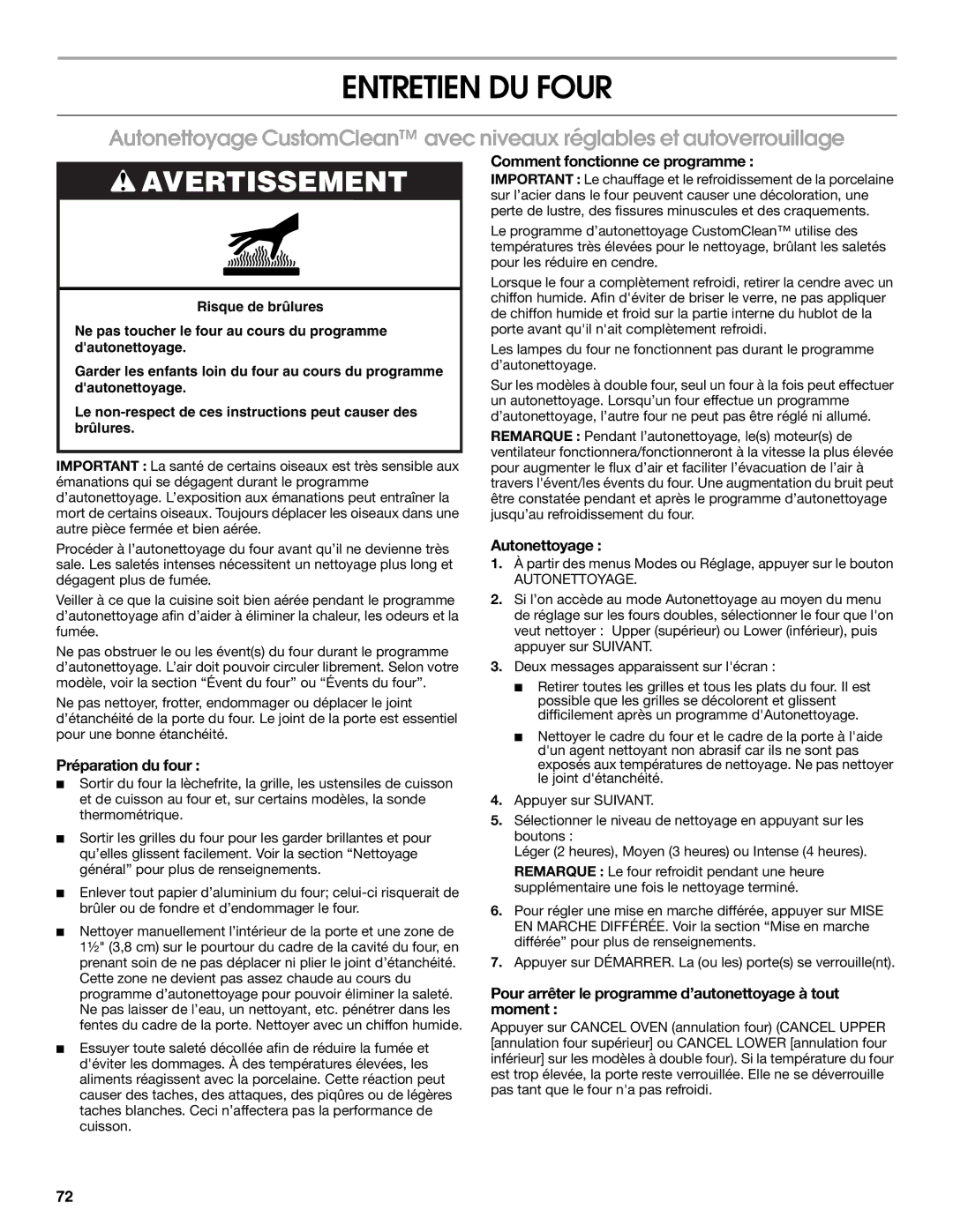 Jenn-Air JJW3430 manual Entretien DU Four, Préparation du four, Comment fonctionne ce programme 