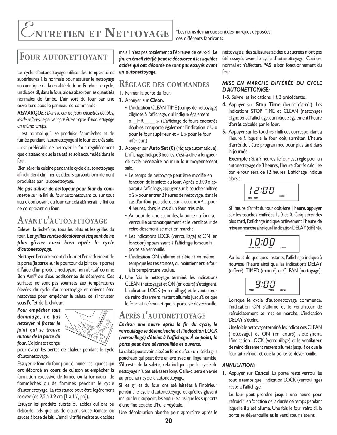 Jenn-Air JJW8530, JJW8630, JJW8627 Entretien ET Nettoyage, Four Autonettoyant, Avant L’AUTONETTOYAGE, Après L’AUTONETTOYAGE 