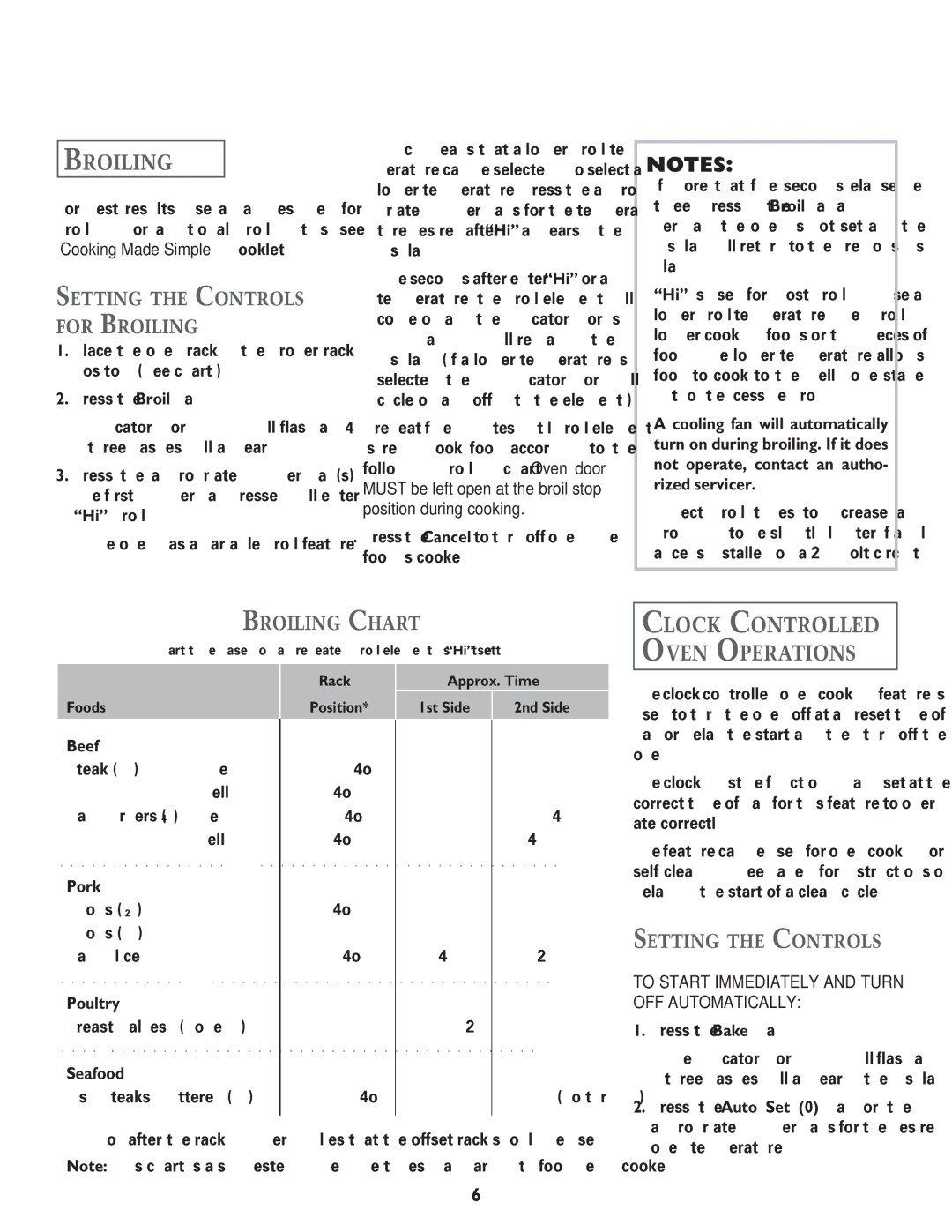 Jenn-Air JJW8627, JJW8630, JJW8527, JJW8530, JMW8530, JMW8527 warranty Setting the Controls for Broiling, Broiling Chart 