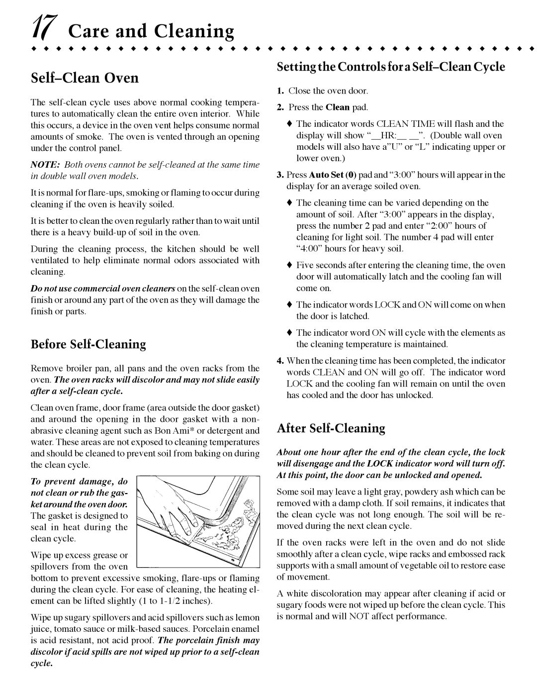 Jenn-Air JJW9527 Care and Cleaning, Before Self-Cleaning, Setting the Controls for a Self-Clean Cycle, After Self-Cleaning 