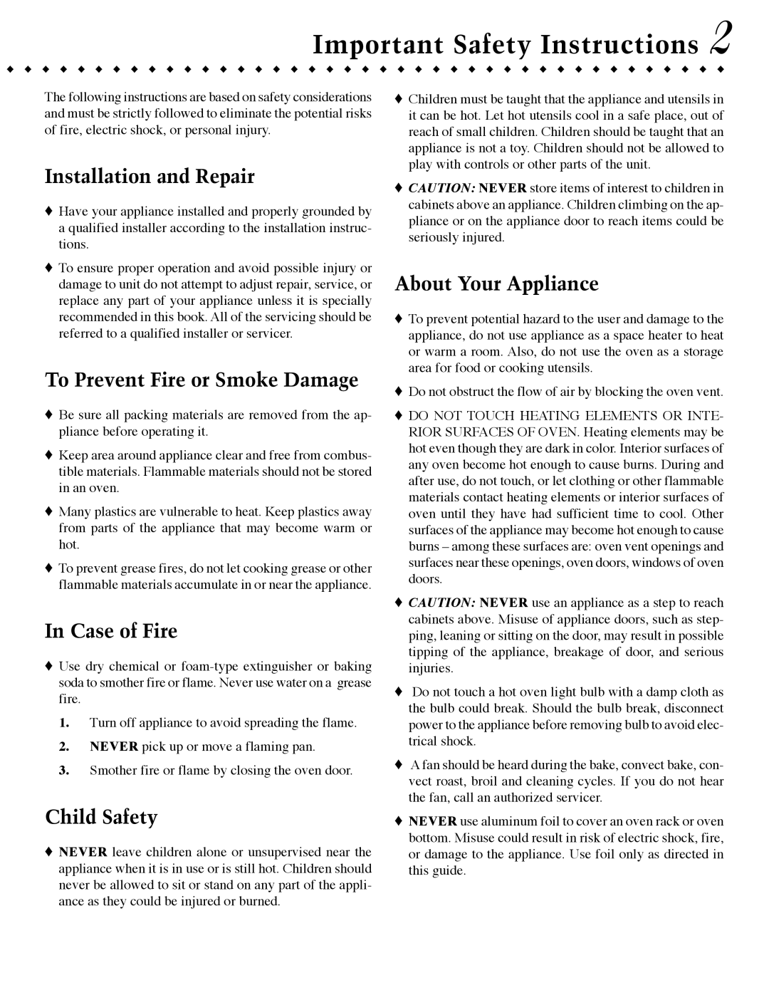 Jenn-Air JJW9630, JJW9527, JMW9530, JMW9527, JJW9530, JJW9627 warranty Important Safety Instructions 