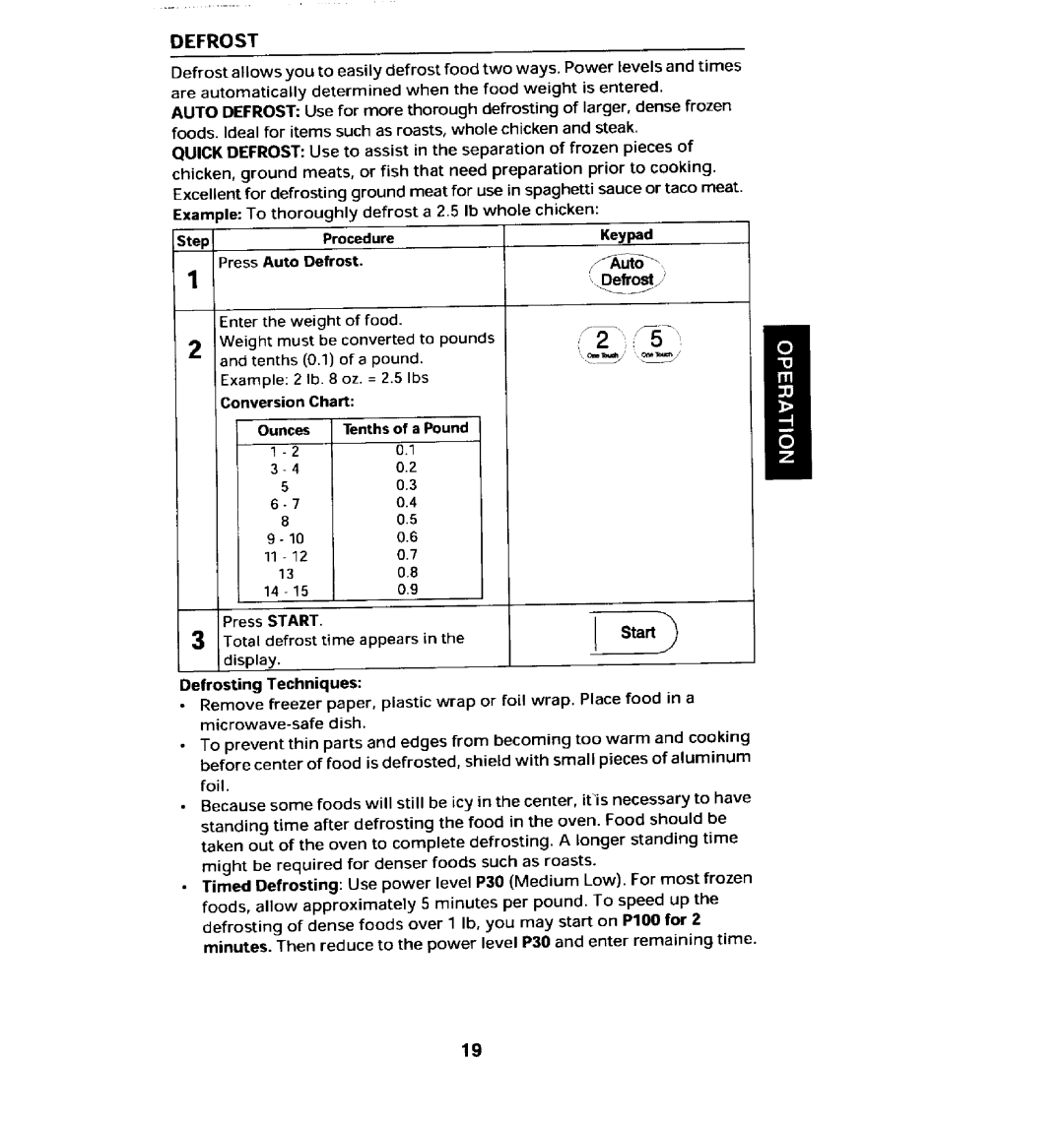 Jenn-Air JMC8100ADB manual Res s Auto Defrost, Conversion Chart Ounces, Ta rt 