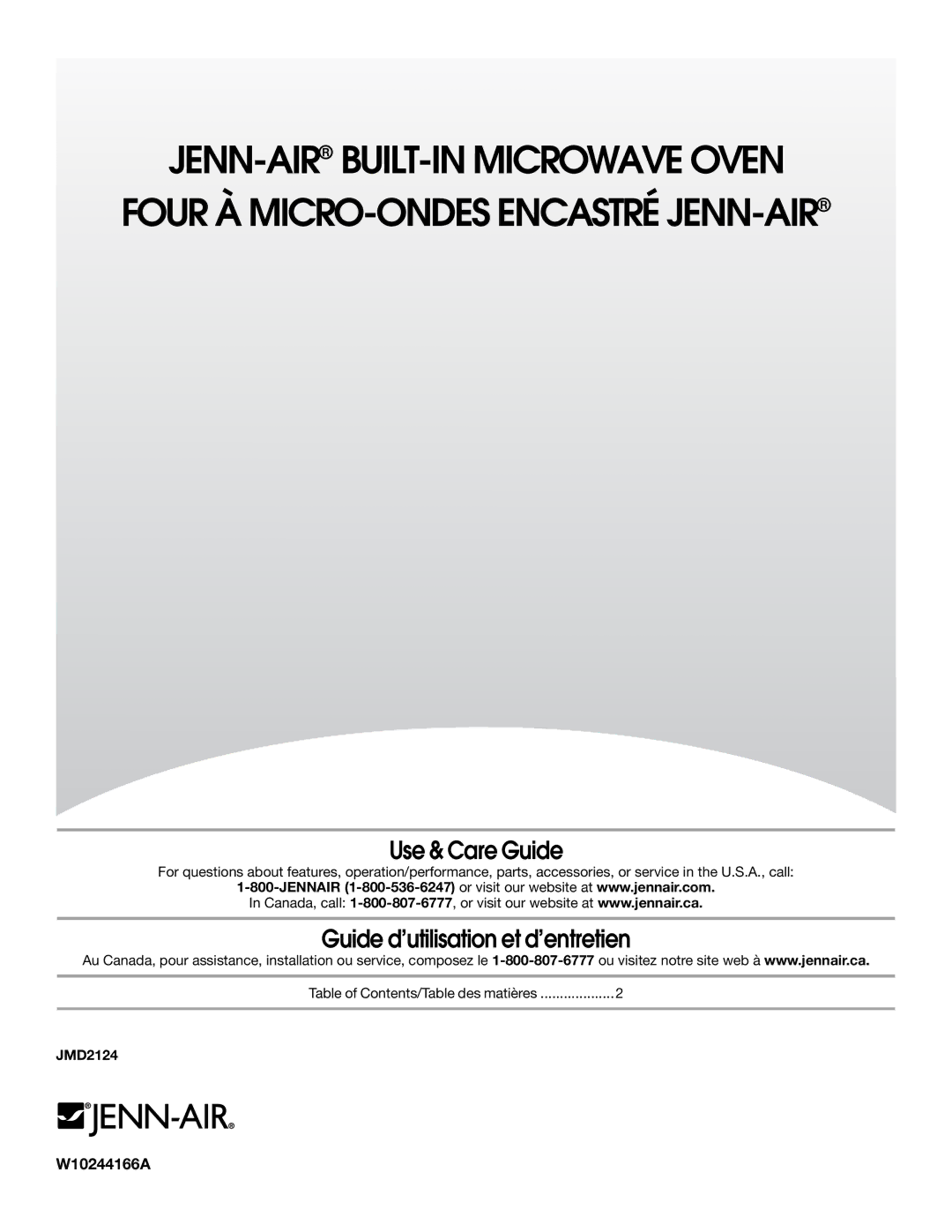 Jenn-Air JMD2124 manual W10244166A 