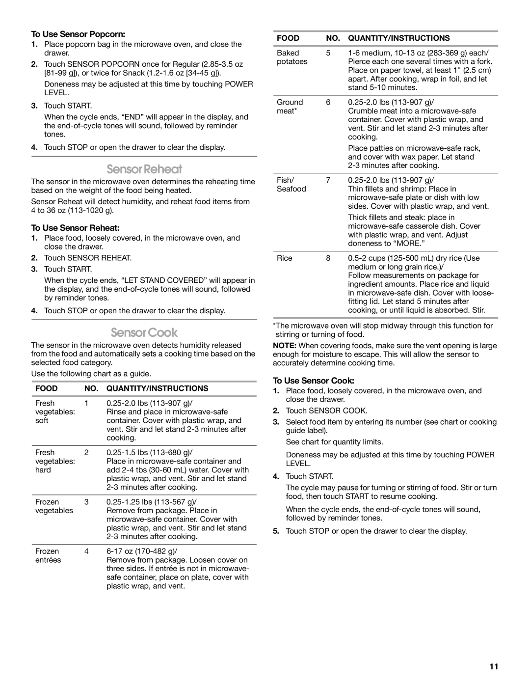 Jenn-Air JMD2124 manual To Use Sensor Popcorn, To Use Sensor Reheat, To Use Sensor Cook 