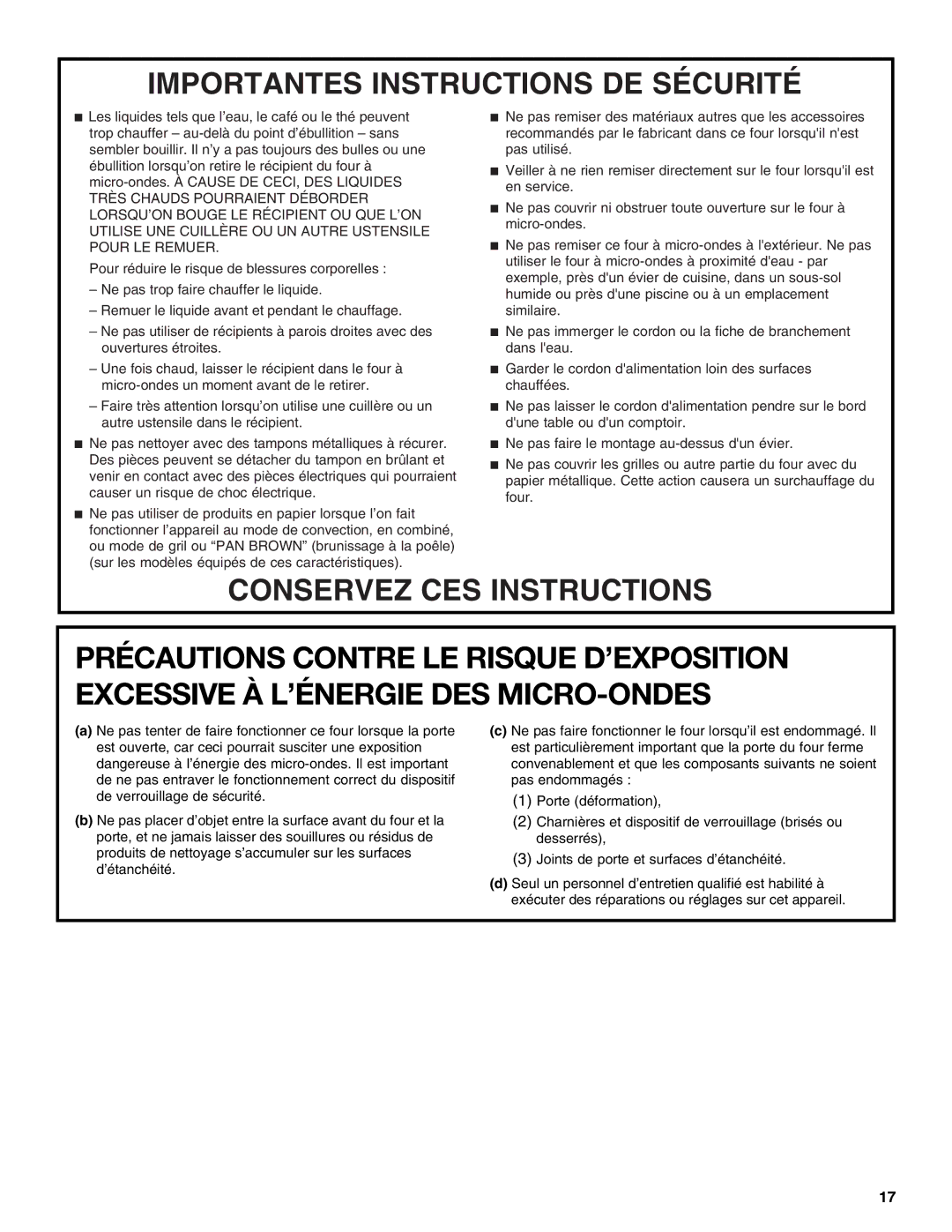 Jenn-Air JMD2124 manual Importantes Instructions DE Sécurité 