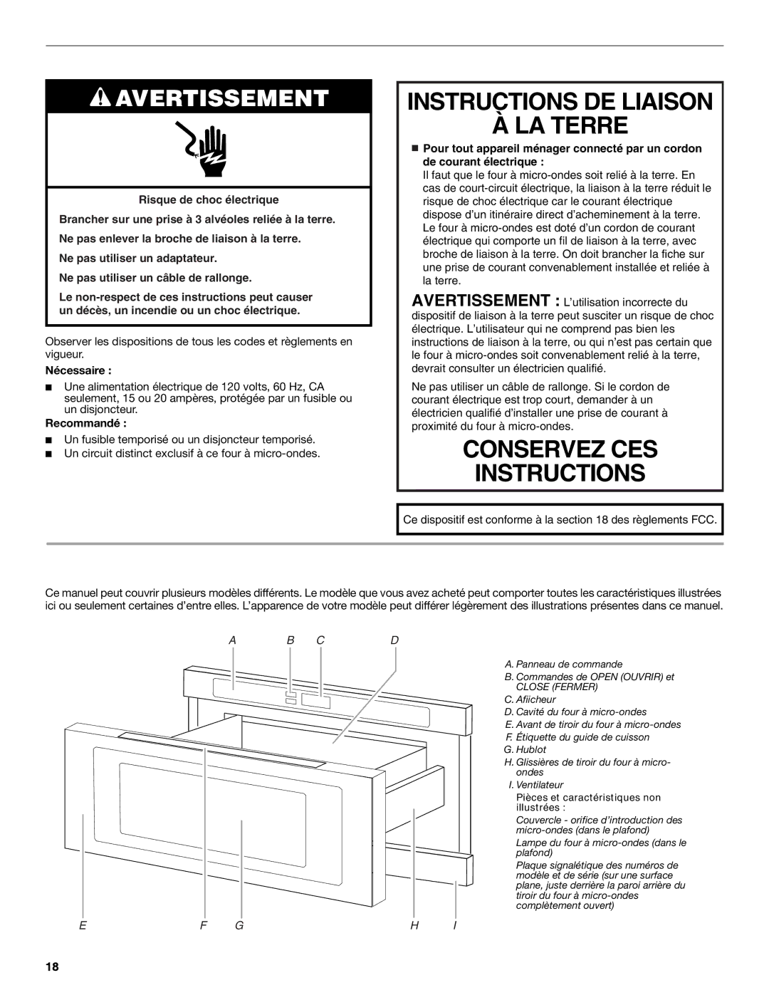 Jenn-Air JMD2124 manual Pièces ET Caractéristiques, Spécifications électriques, Nécessaire, Recommandé 