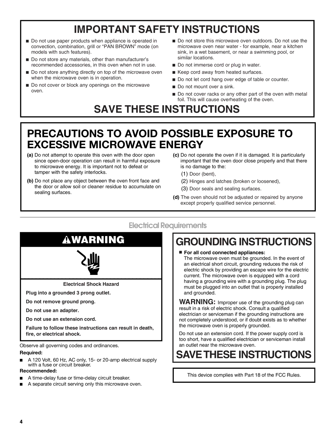 Jenn-Air JMD2124 manual Electrical Requirements, Required, Recommended 