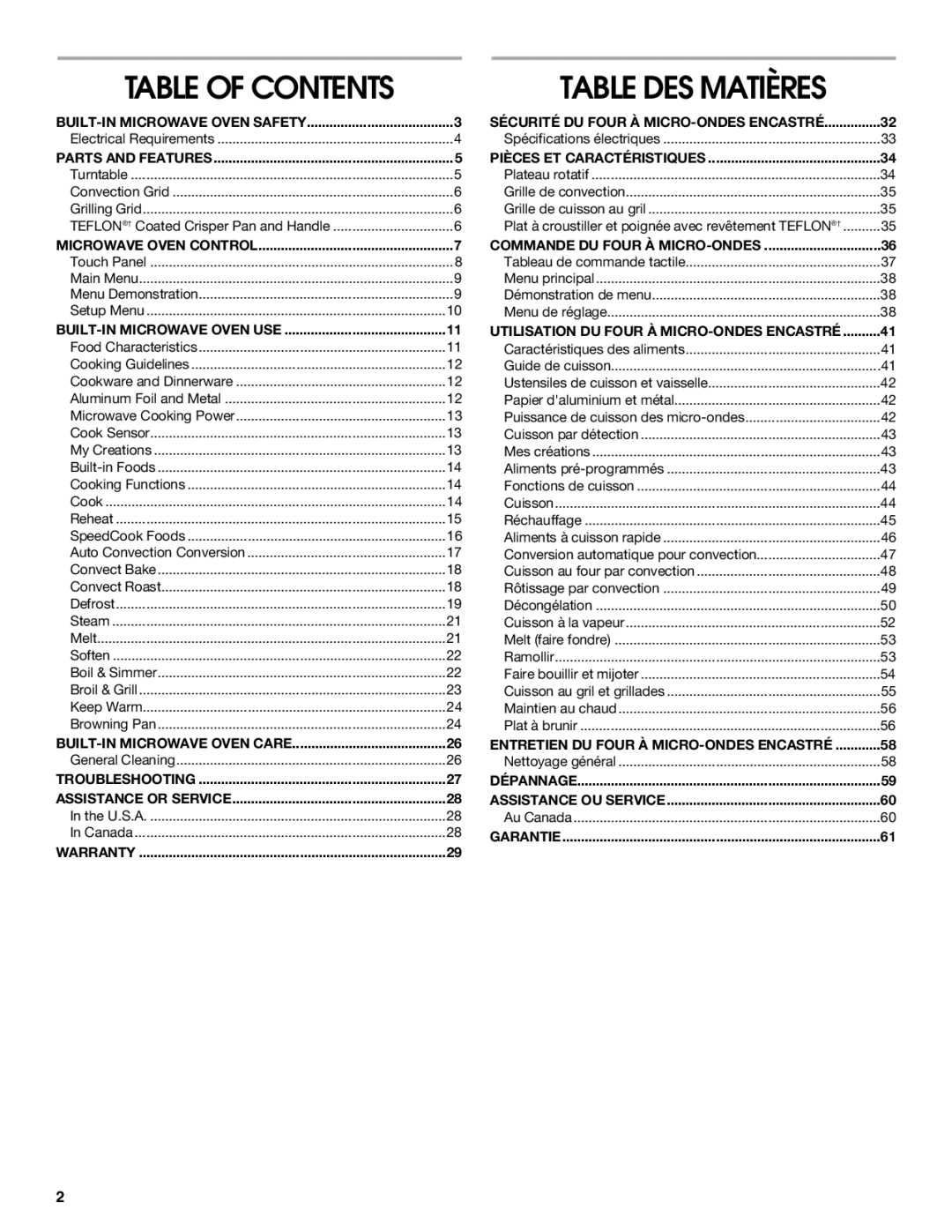 Jenn-Air JMW2330, JMW2327, JMW2427, JMW2430, JMC2130, JMC2127, JMC2430 manual Table DES Matières 