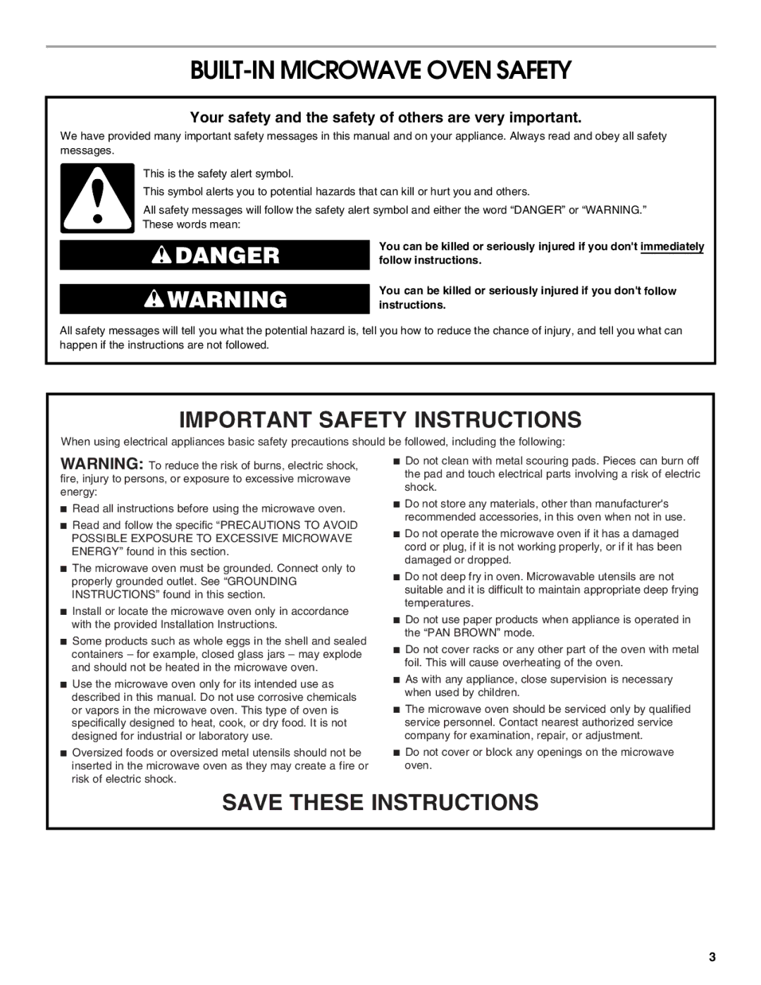 Jenn-Air JMW2430, JMW2327, JMW2427 BUILT-IN Microwave Oven Safety, Your safety and the safety of others are very important 