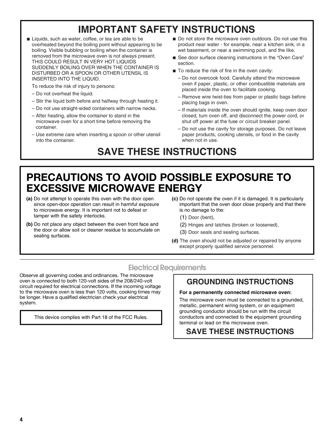 Jenn-Air JMC2130, JMW2327, JMW2427, JMW2330, JMW2430, JMC2127, JMC2430 manual Electrical Requirements, Grounding Instructions 