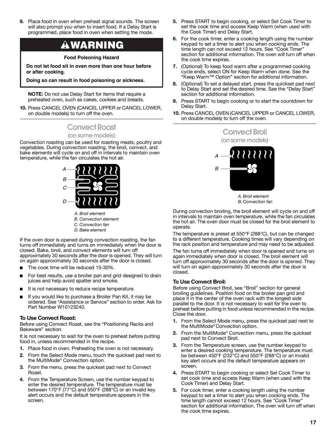 Jenn-Air JMW2427, JMW2327, JMW2330, JMW2430 manual To Use Convect Roast, To Use Convect Broil 