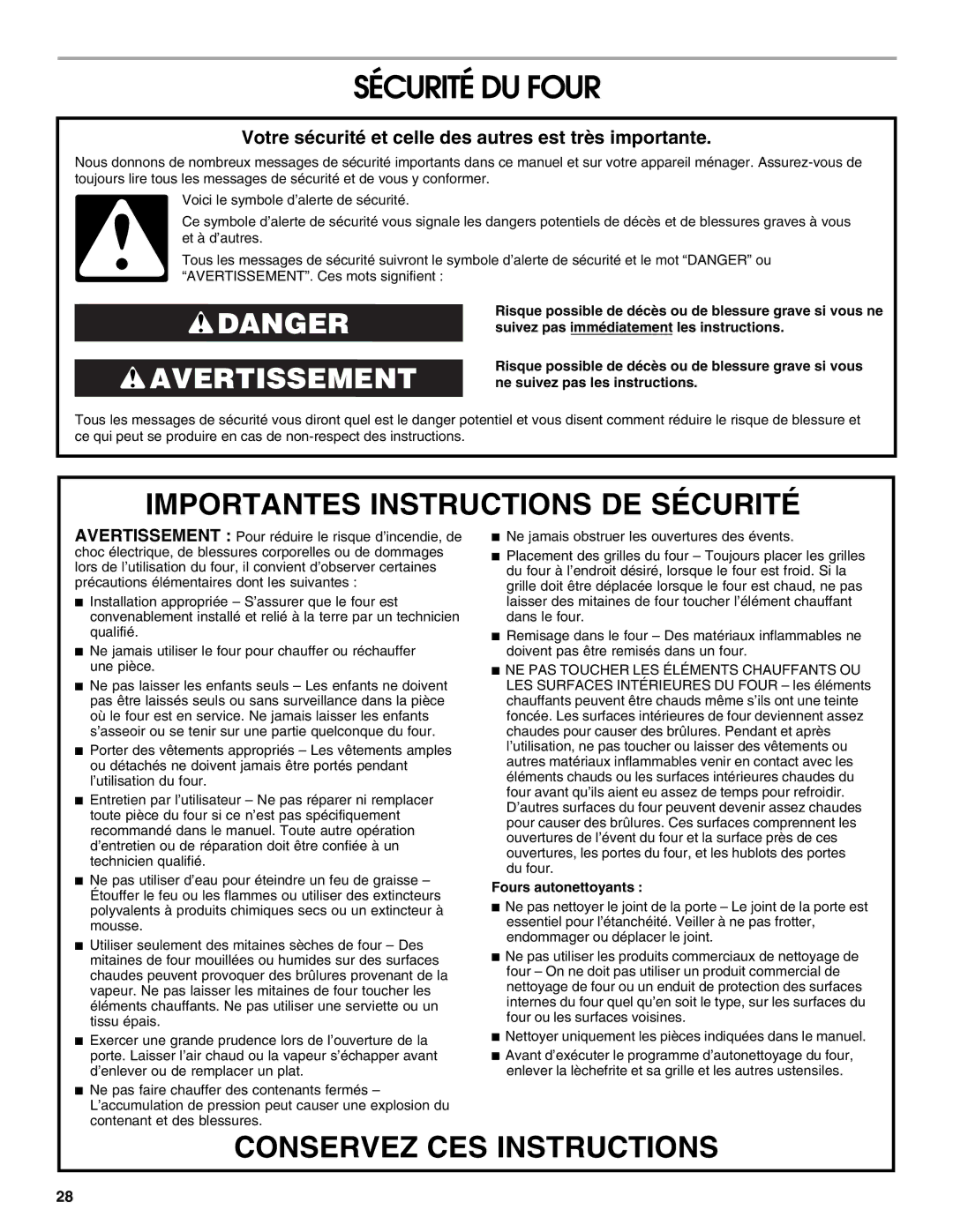 Jenn-Air JMW2327, JMW2427, JMW2330, JMW2430 manual Sécurité DU Four, Votre sécurité et celle des autres est très importante 