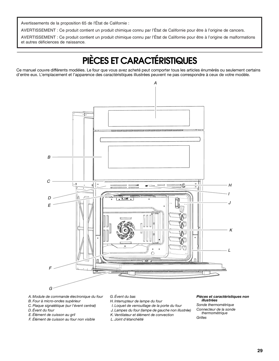 Jenn-Air JMW2427, JMW2327, JMW2330, JMW2430 manual Pièces ET Caractéristiques 