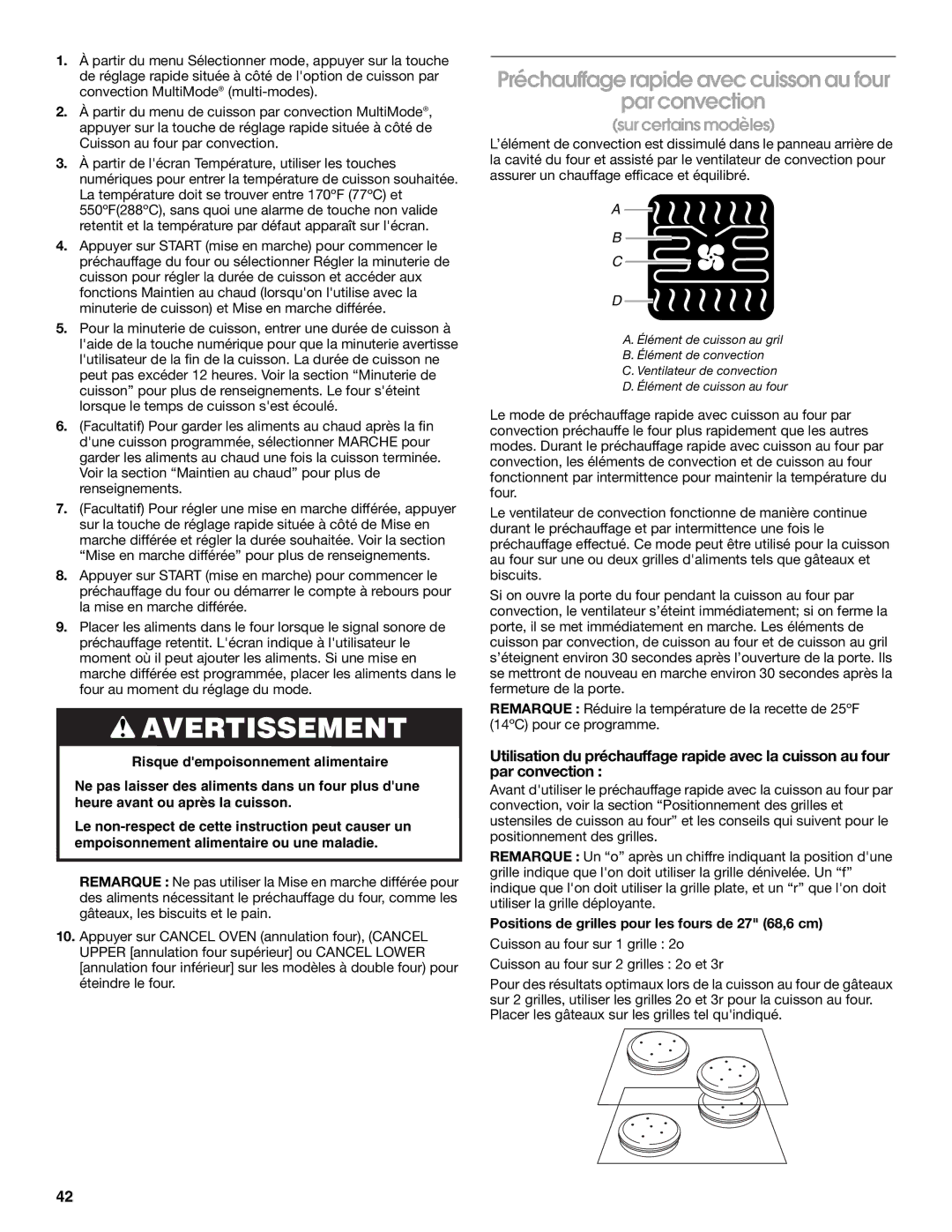 Jenn-Air JMW2330, JMW2327, JMW2427, JMW2430 manual Préchauffage rapide avec cuisson au four Par convection 