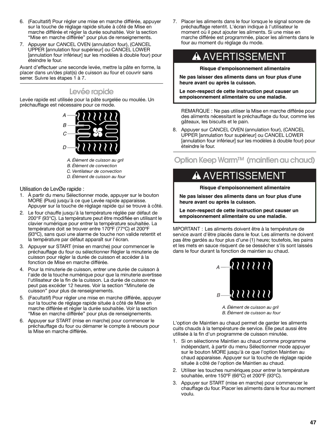 Jenn-Air JMW2430, JMW2327, JMW2427, JMW2330 manual Option Keep Warm maintien au chaud, Utilisation de Levée rapide 