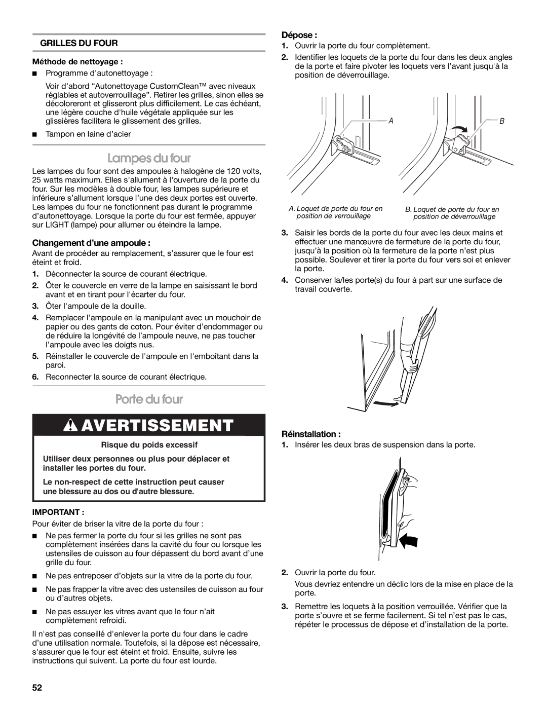 Jenn-Air JMW2327, JMW2427, JMW2330, JMW2430 manual Lampes du four, Porte du four, Grilles DU Four 