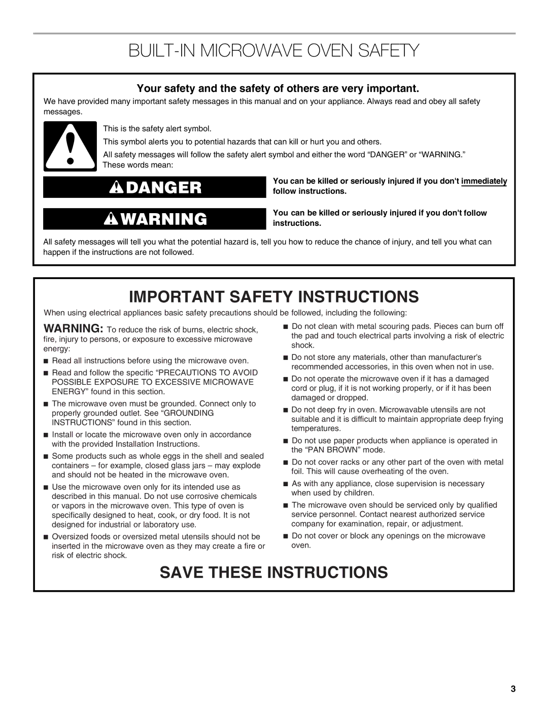 Jenn-Air JMW3430 manual BUILT-IN Microwave Oven Safety, Your safety and the safety of others are very important 