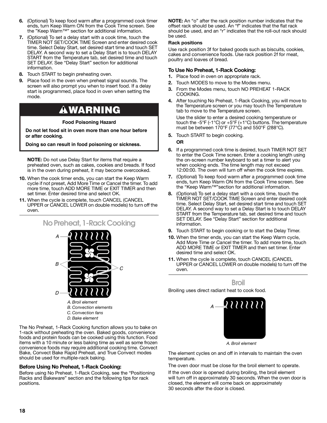 Jenn-Air JMW3430 manual Broil, Before Using No Preheat, 1-Rack Cooking, To Use No Preheat, 1-Rack Cooking 