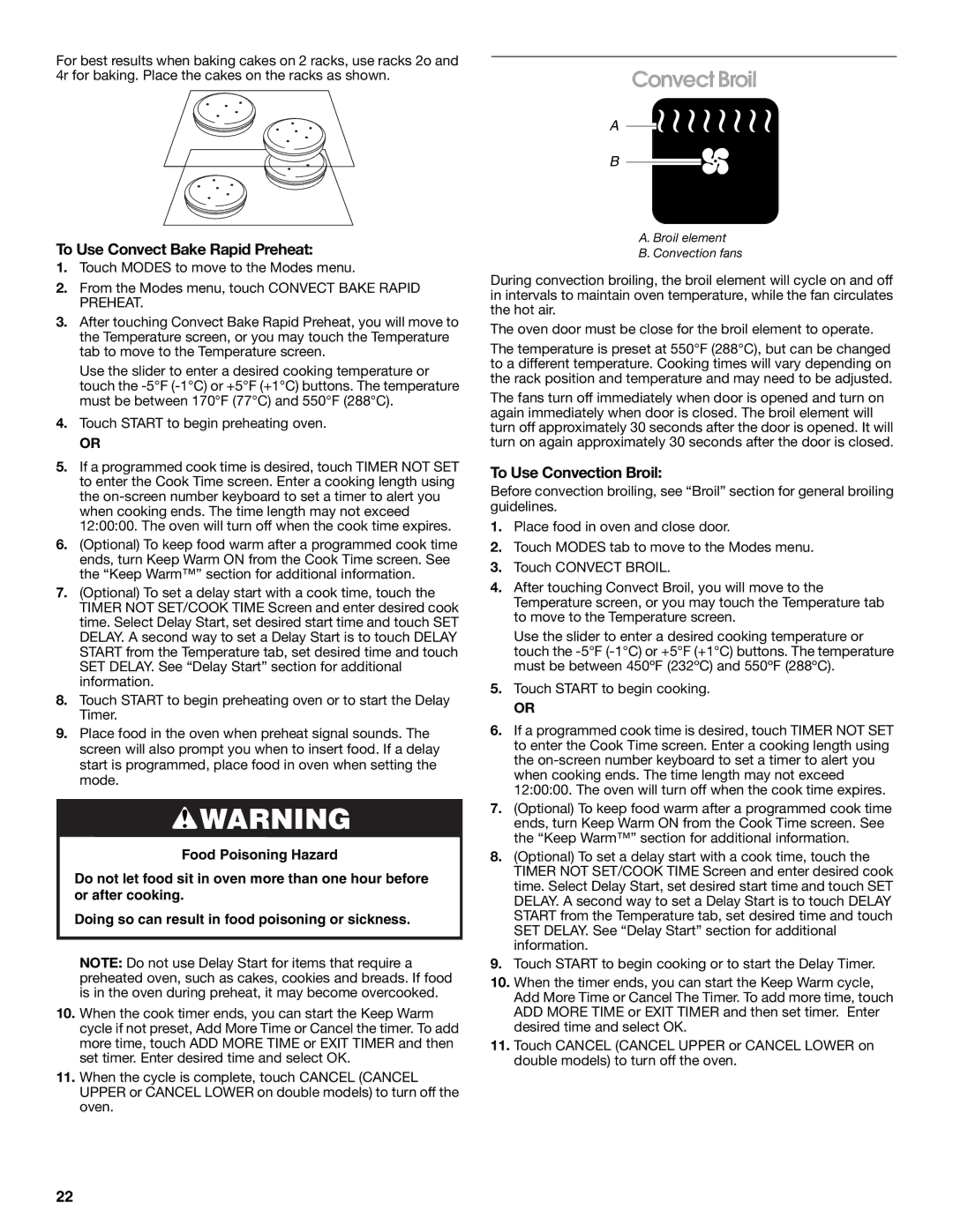 Jenn-Air JMW3430 manual Convect Broil, To Use Convect Bake Rapid Preheat, To Use Convection Broil 