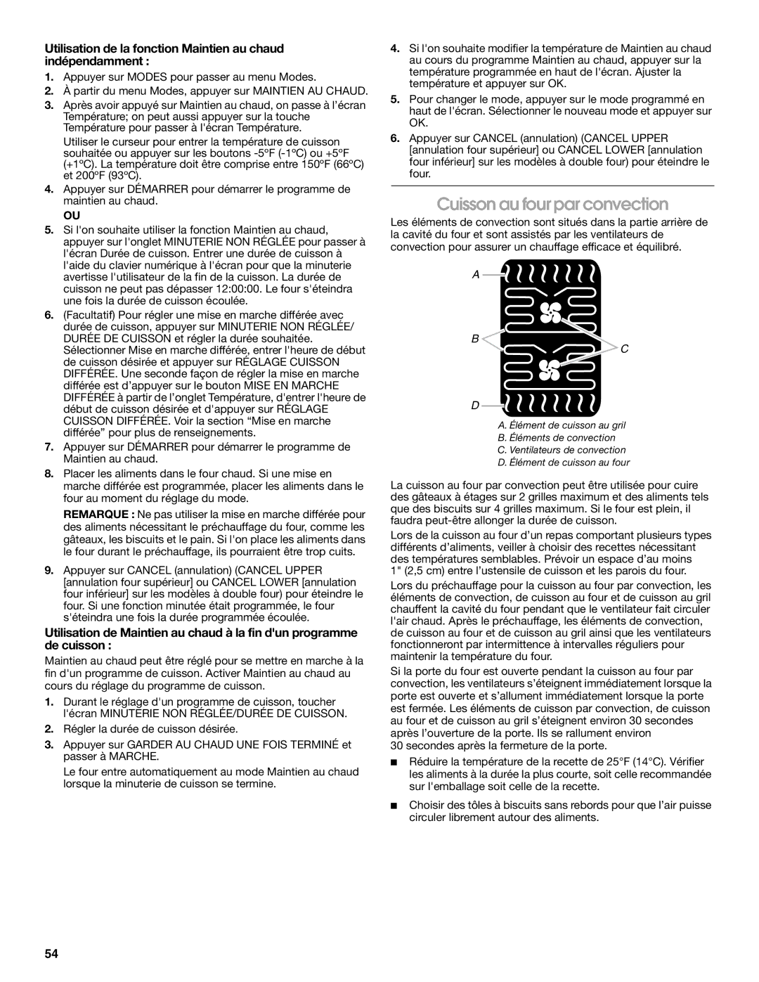 Jenn-Air JMW3430 manual Cuisson au four par convection, Utilisation de la fonction Maintien au chaud indépendamment 