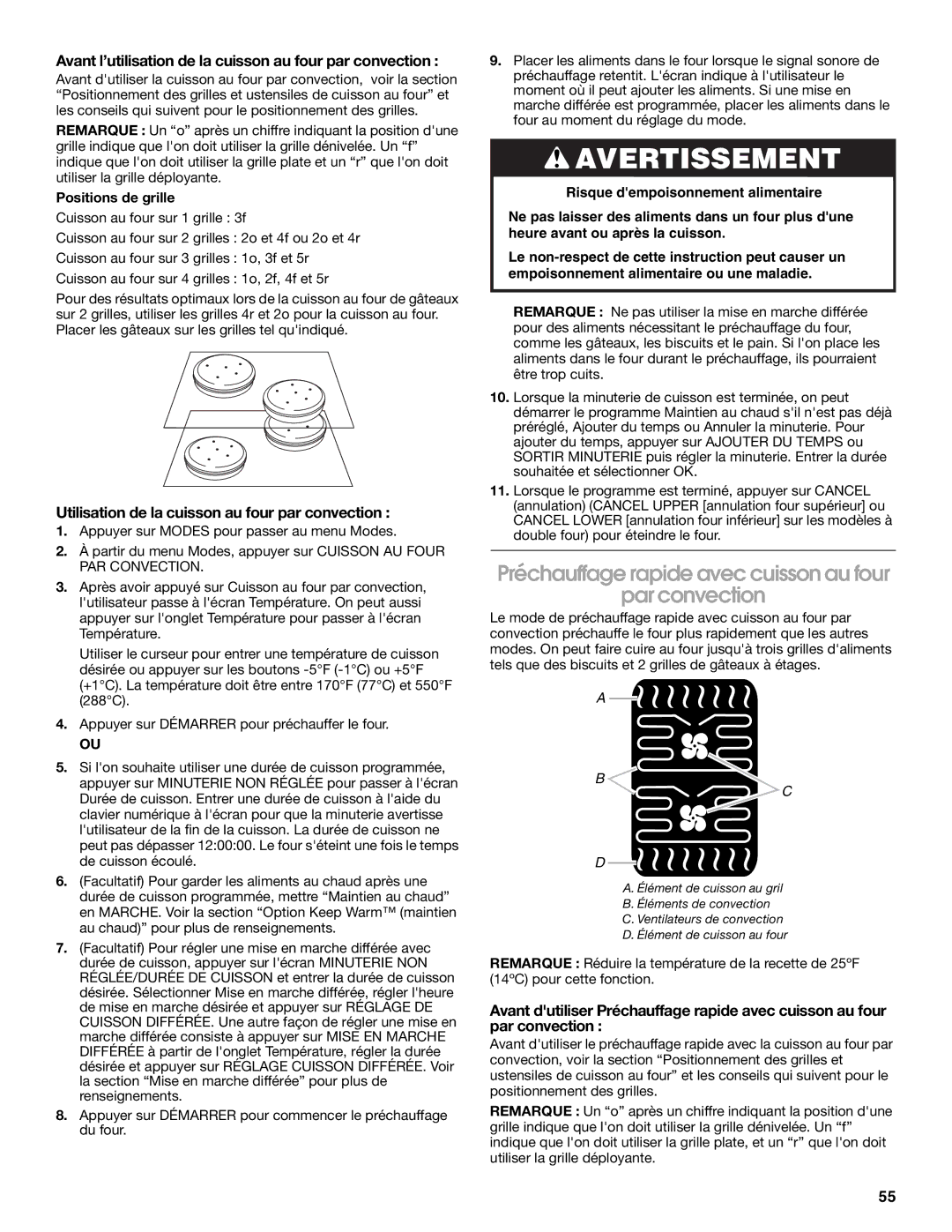 Jenn-Air JMW3430 Préchauffage rapide avec cuisson au four Par convection, Utilisation de la cuisson au four par convection 