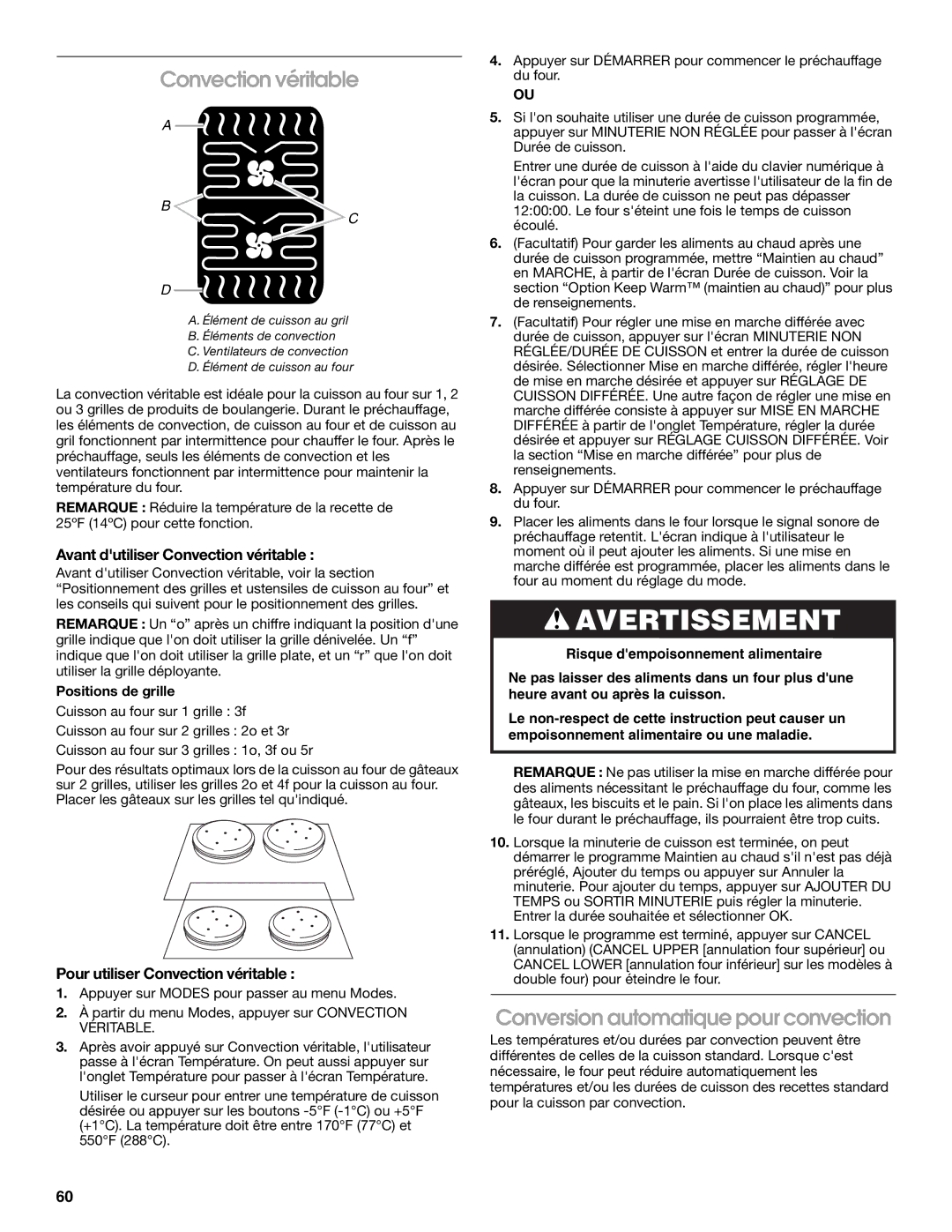 Jenn-Air JMW3430 manual Conversion automatique pour convection, Avant dutiliser Convection véritable 