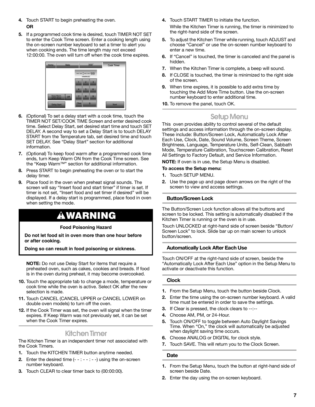 Jenn-Air JMW3430 manual Kitchen Timer, Setup Menu 