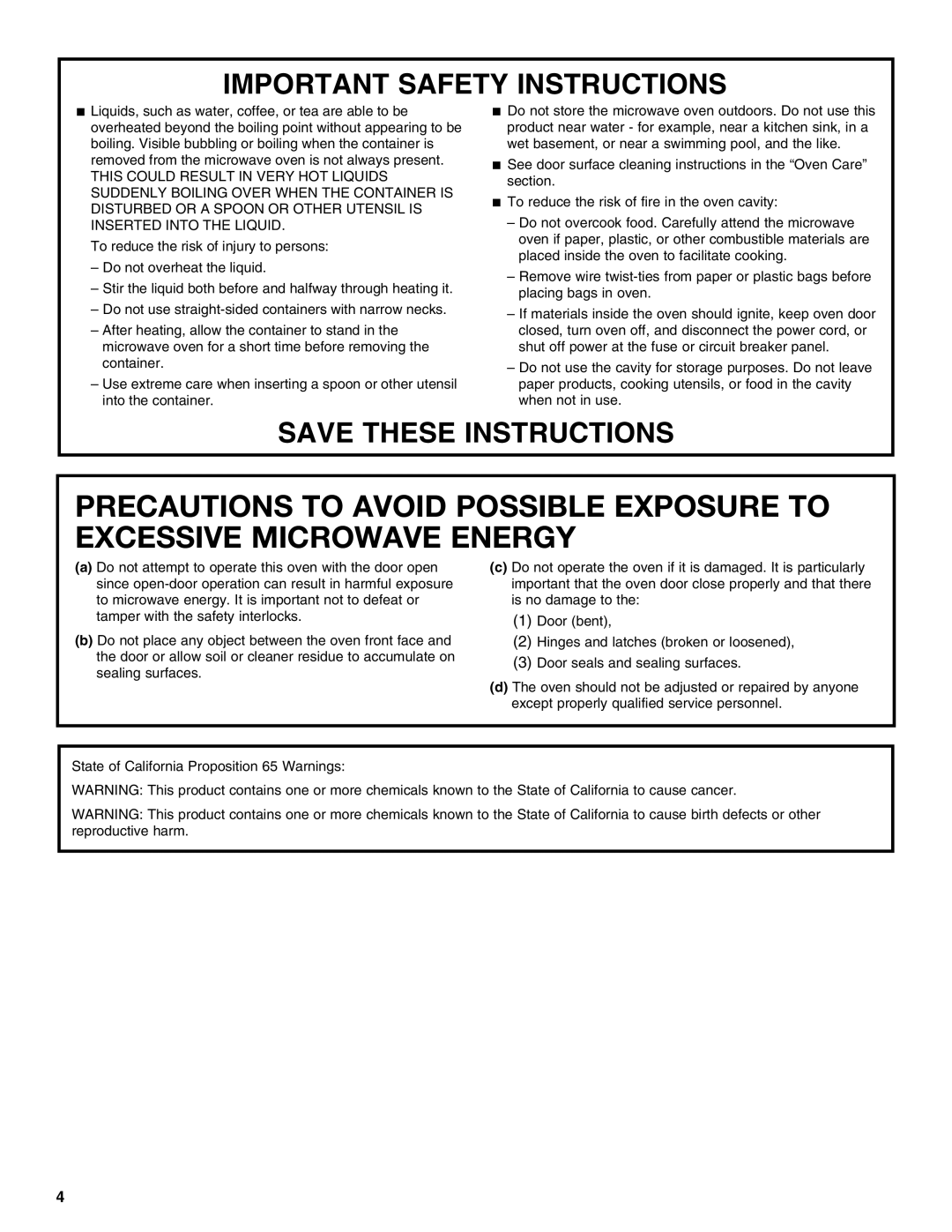 Jenn-Air JMW3430 manual Precautions To Avoid Possible Exposure To Excessive Microwave Energy, Important Safety Instructions 