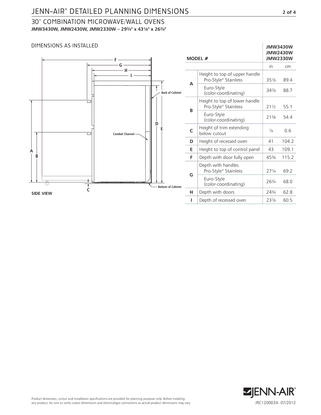 Jenn-Air JMW2330W, JMW3430W, JMW2430W dimensions Dimensions AS Installed 