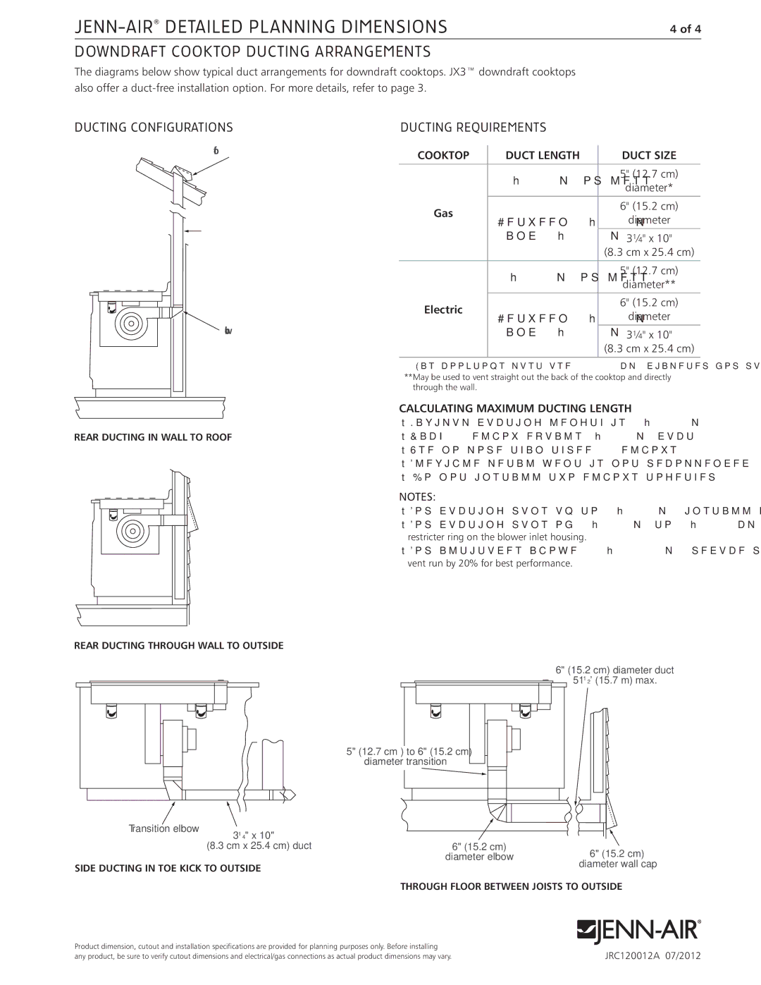 Jenn-Air JRC120012A dimensions Ducting Configurations, Ducting Requirements, Calculating Maximum Ducting Length 