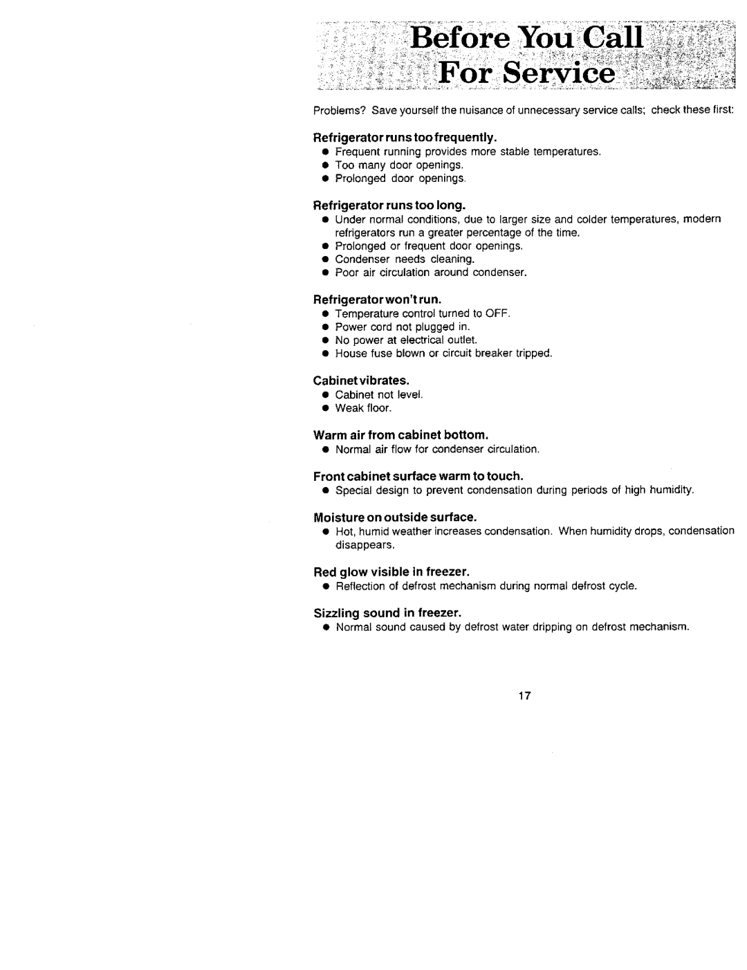 Jenn-Air JRS207, JRS229, JRSDE229, JRSD209, JRSF12250, JRSD2450, JRSDE249, JRSD279 manual Refrigeratorwont run 