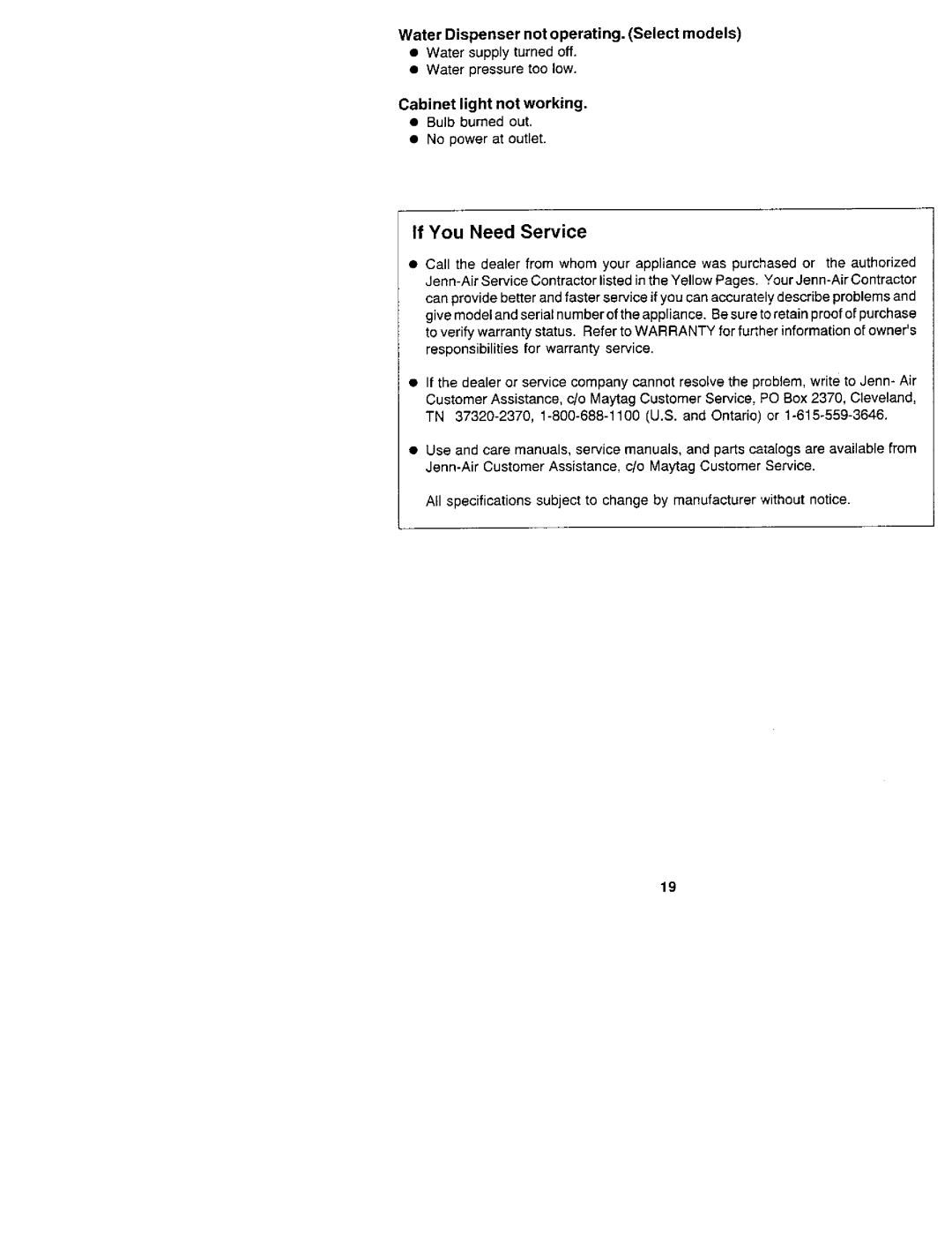 Jenn-Air JRSD209, JRS229, JRS207, JRSDE229, JRSF12250, JRSD2450, JRSDE249, JRSD279 manual If You Need Service 