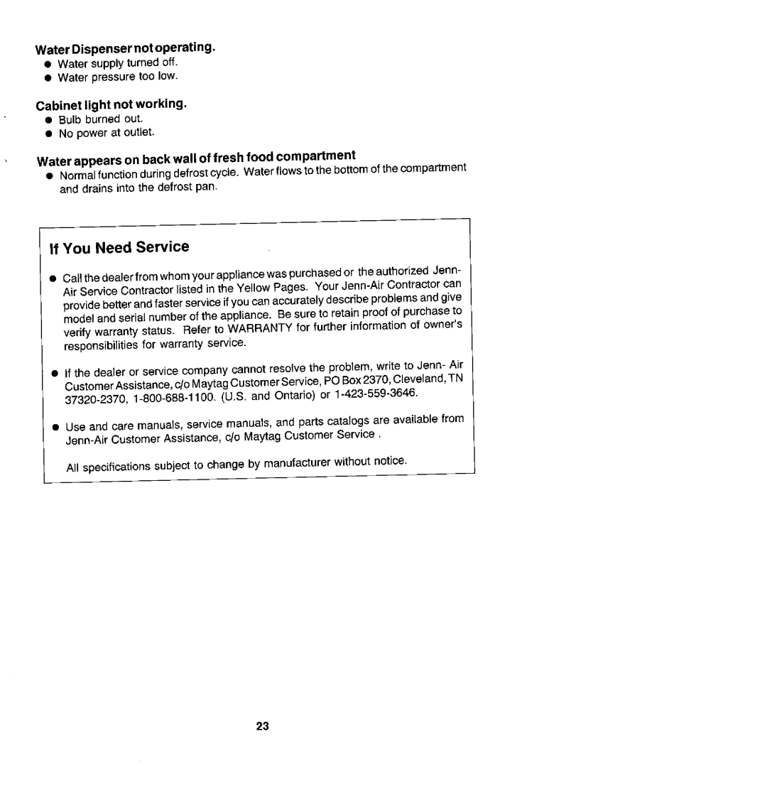 Jenn-Air JRT2160, JRTD229, JRT219, JRTF2160, JRTF1960, JRT199 manual If You Need Service 