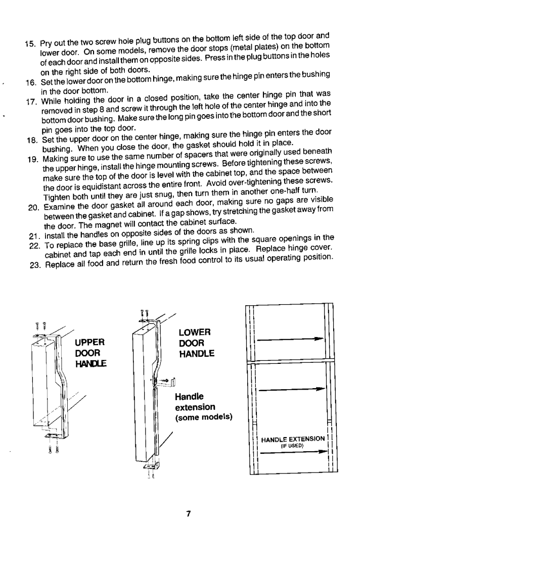 Jenn-Air JRT219, JRTD229, JRTF2160, JRTF1960, JRT199, JRT2160 manual Upper Lower Door Handle, Handle Extension Some models 