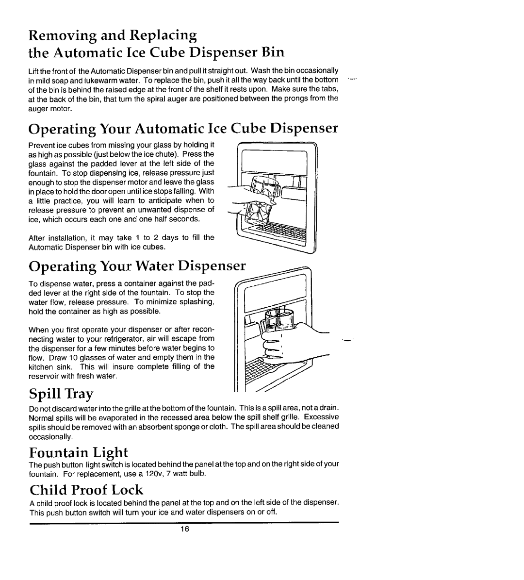 Jenn-Air JRTDE228 Removing and Replacing Automatic Ice Cube Dispenser Bin, Operating Your Automatic Ice Cube Dispenser 