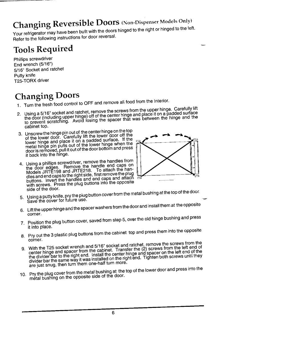 Jenn-Air JRTDE228 manual Tools Required, Changing Doors 