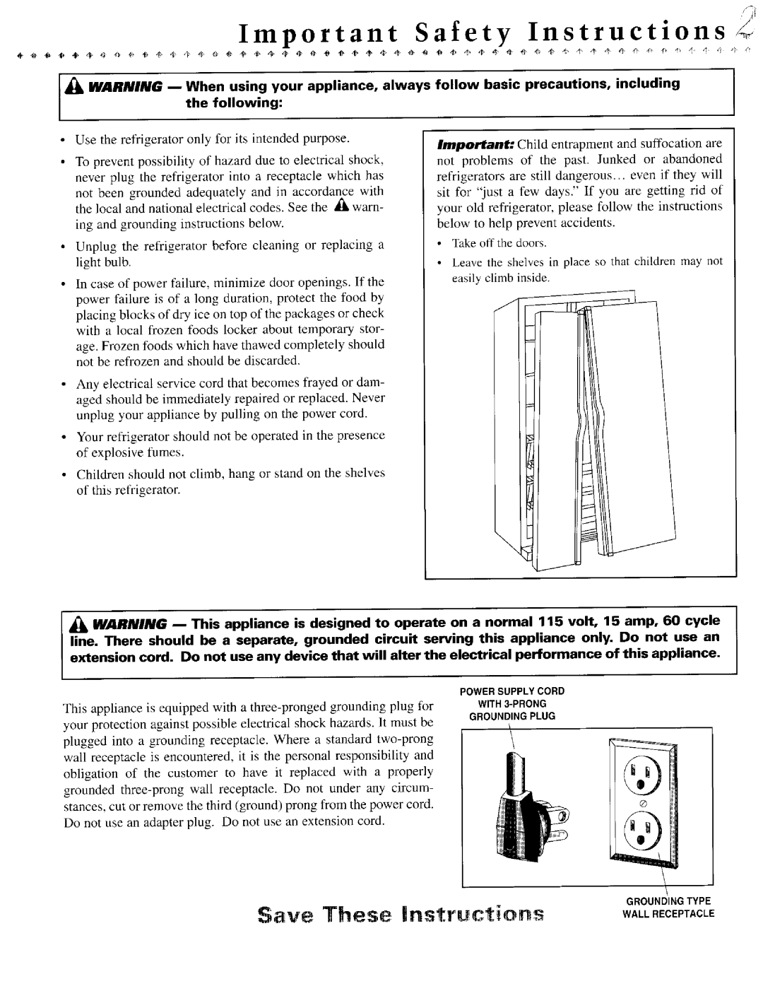 Jenn-Air JCD2289ATW, JSD2388AEA, JSD2388AEB, JSD2388AEW, JCD2289AEW, JCD2289AEB Important Safety Instructigns, WITH3-PRONG 