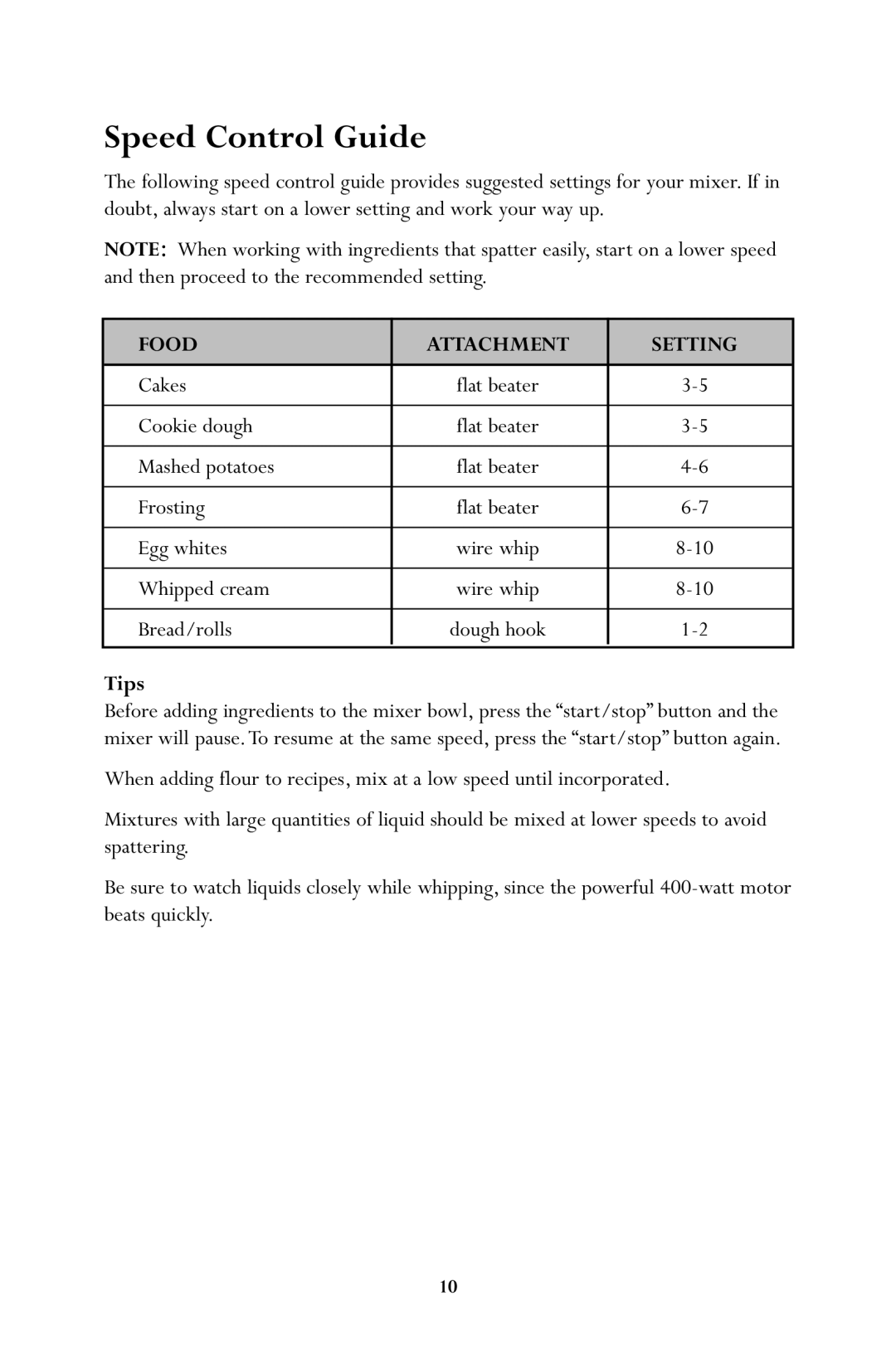 Jenn-Air JSM900 manual Speed Control Guide, Tips 