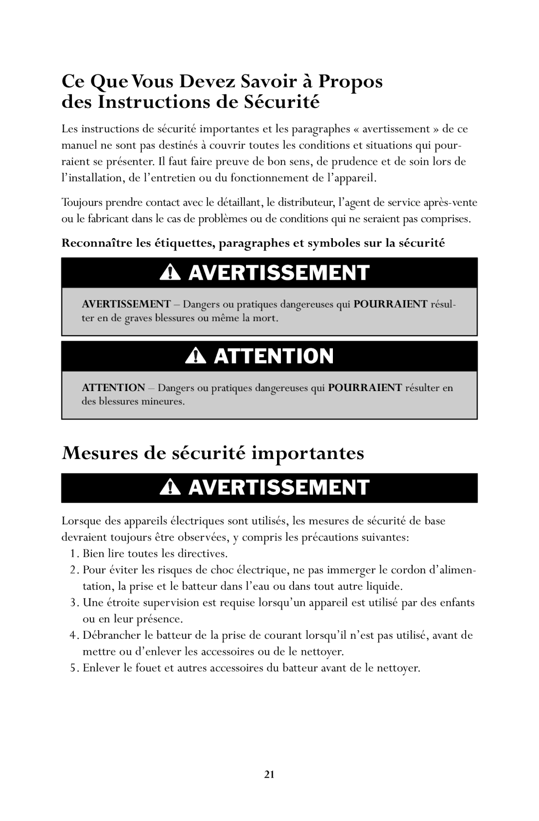 Jenn-Air JSM900 manual Mesures de sécurité importantes, Avertissement 