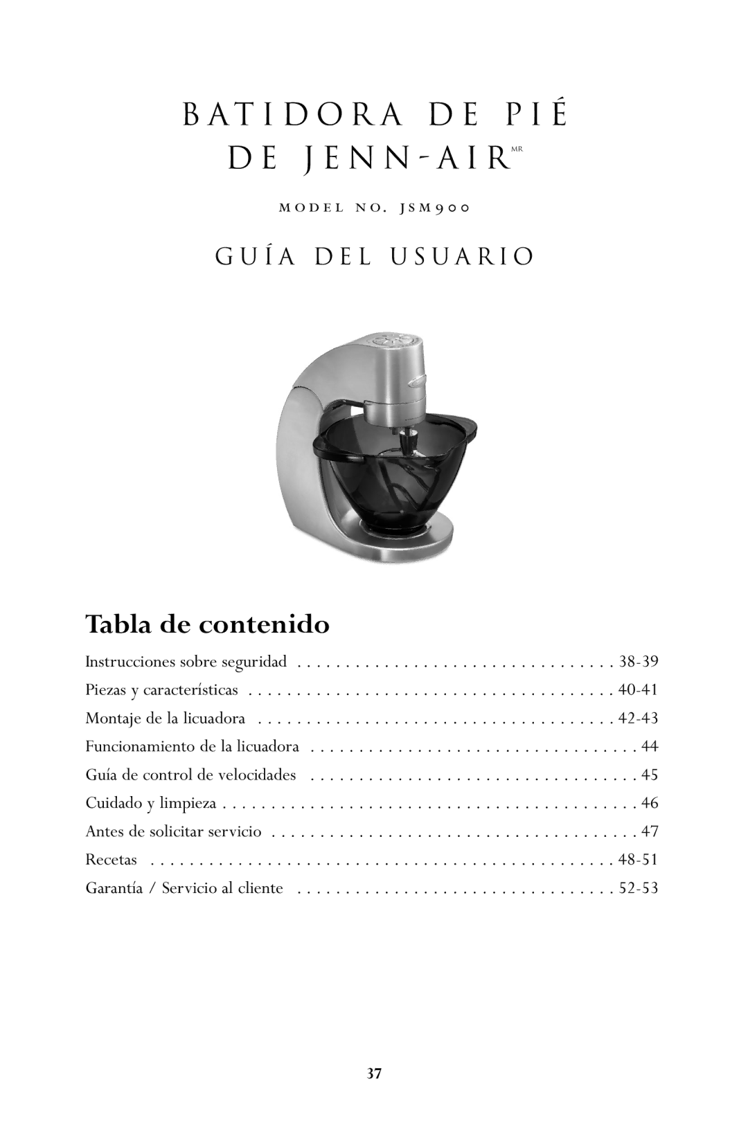 Jenn-Air JSM900 manual Tabla de contenido 