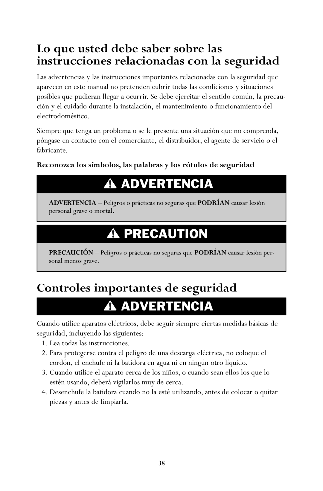 Jenn-Air JSM900 manual Controles importantes de seguridad, Advertencia 