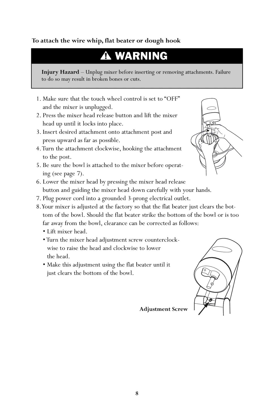 Jenn-Air JSM900 manual To attach the wire whip, flat beater or dough hook 