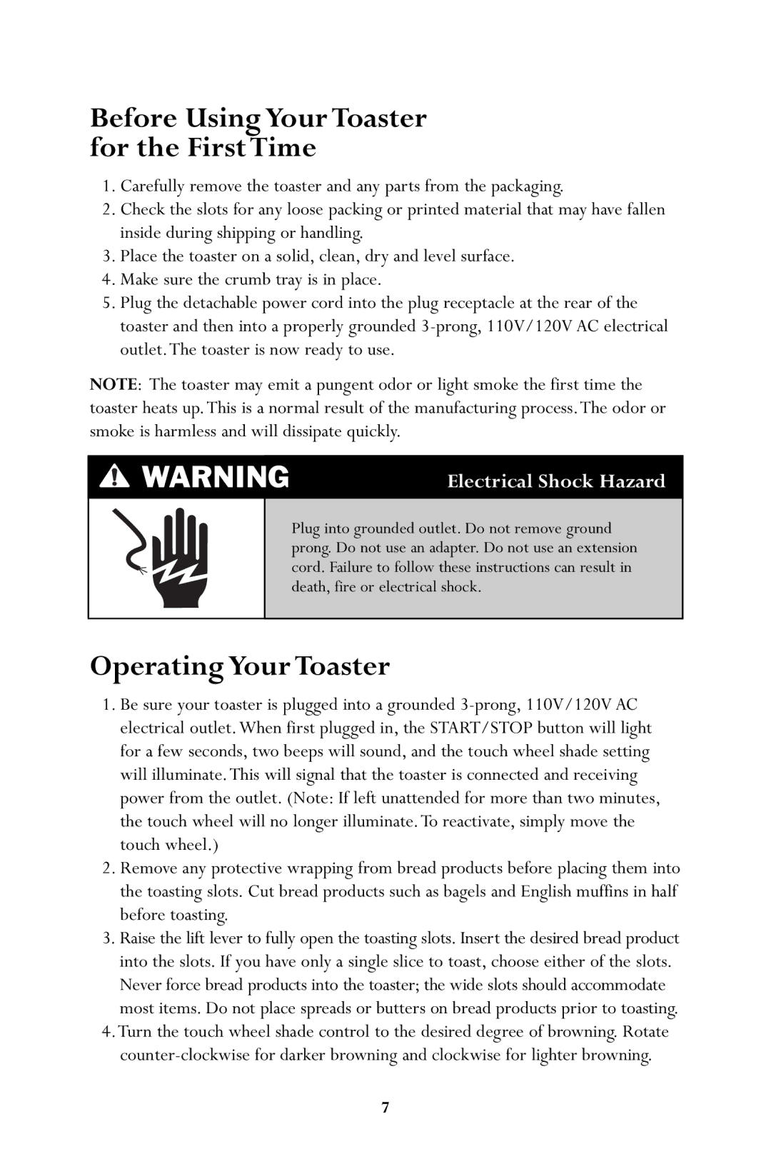 Jenn-Air JTO500 manual Before Using Your Toaster for the First Time, Operating Your Toaster 