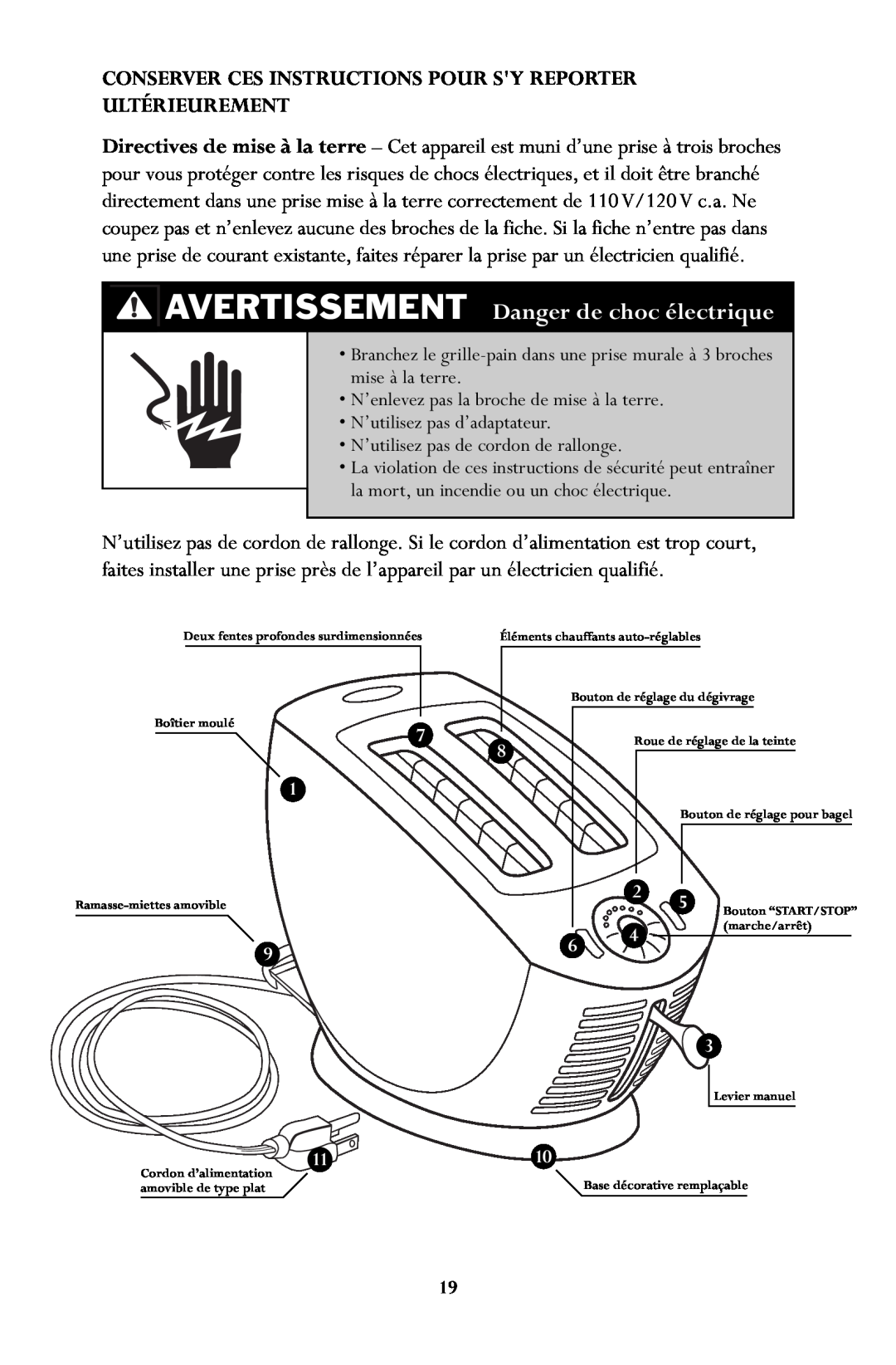 Jenn-Air JTO500 manual AVERTISSEMENT Danger de choc électrique, Conserver Ces Instructions Pour Sy Reporter, Ultérieurement 