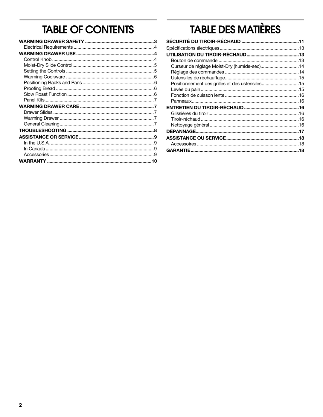 Jenn-Air JWD2030WS manual Table of Contents 