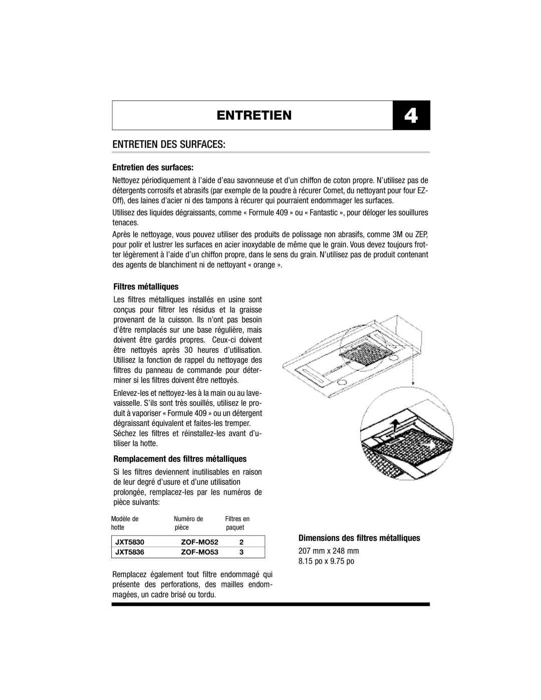 Jenn-Air JXT5830, JXT5836 warranty ENTRETIEN4, Entretien DES Surfaces 